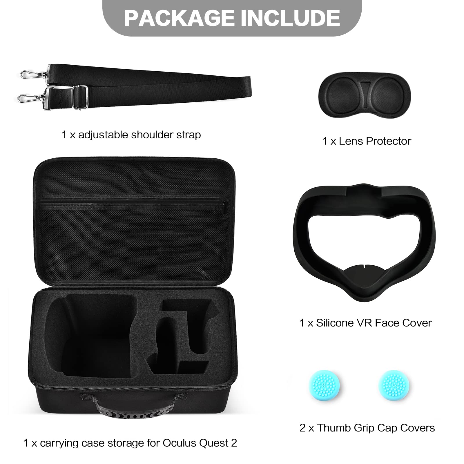 Meta Quest 3/3S & Oculus Quest 2 VR Headset Travel Case - Protective Hard Carrying Storage Bag with Silicone Face Cover, Lens Protector & Accessories for All-in-One VR Gaming System (Black) - Perfect for Travel, Home Storage & VR Gaming Protection