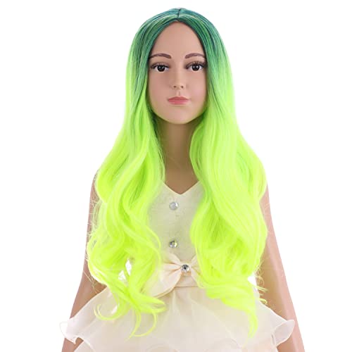 DUDUWIG Kids Ombre Green Synthetic Wavy Wig - Long Natural Looking Hairpiece for Girls | Perfect for Halloween, Cosplay, and Dress-Up Parties