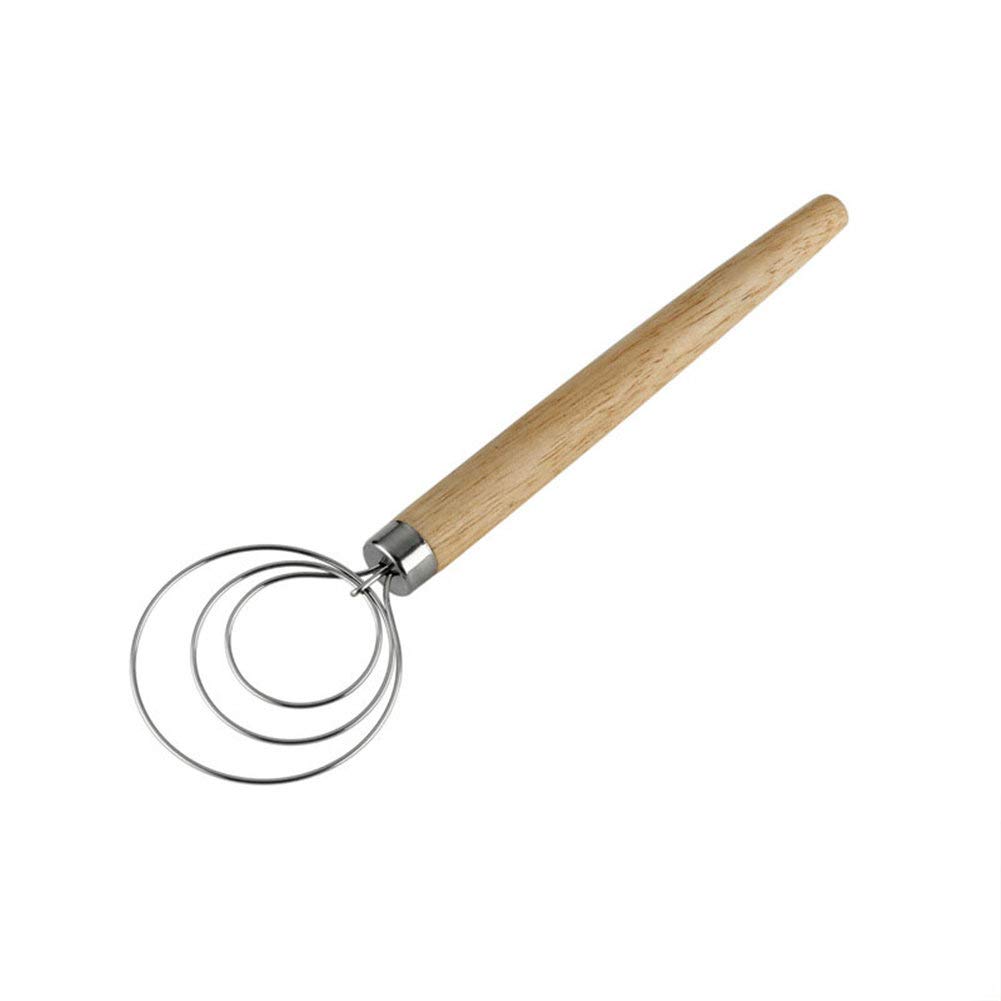 VALINK 9 Inch Stainless Steel Danish Dough Whisk with Wood Handle - Heavy Duty Kitchen Baking Tool for Mixing Bread, Cookies, Pizza Dough & Cake Batter - Perfect for Home Bakers & Professional Chefs