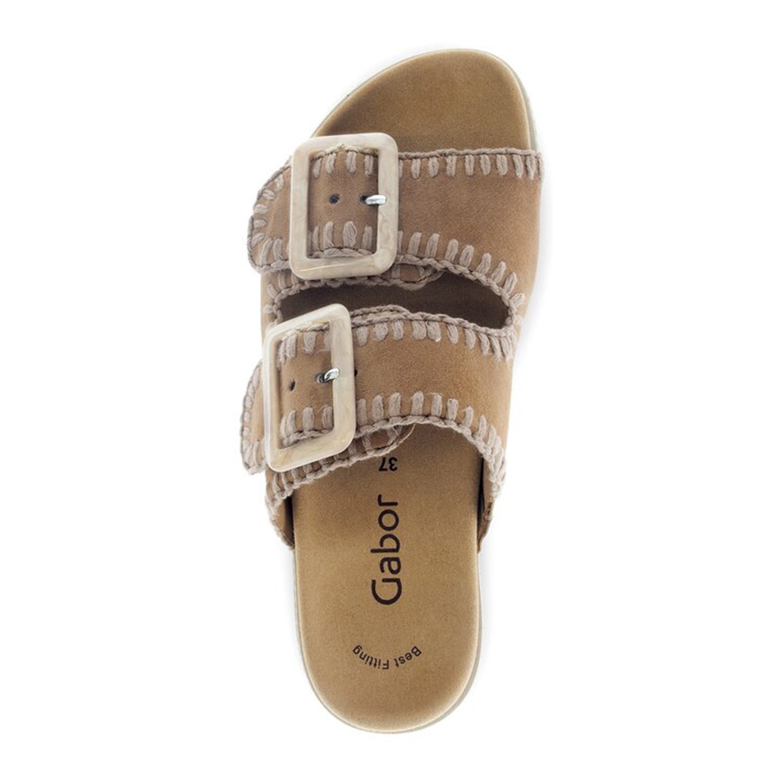 Gabor 63741 Women's Stitch Slide Sandals - Samtchevreau/Walnut | Comfortable Summer Casual Shoes for Beach, Vacation & Everyday Wear