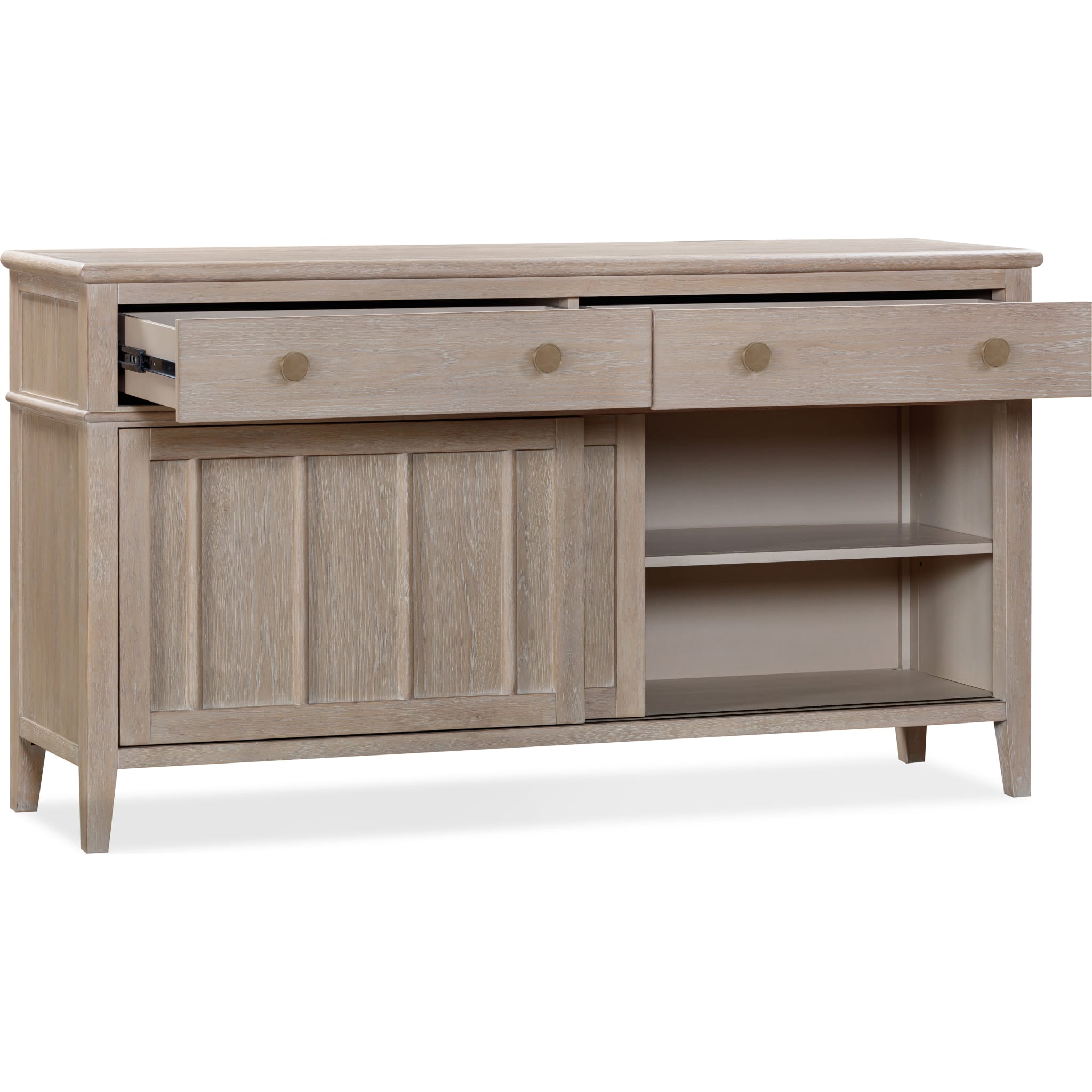 Camden Two Drawer Two Door Oak Wood Sideboard in Chai - Rustic Dining Room Buffet Cabinet for Farmhouse Decor & Storage