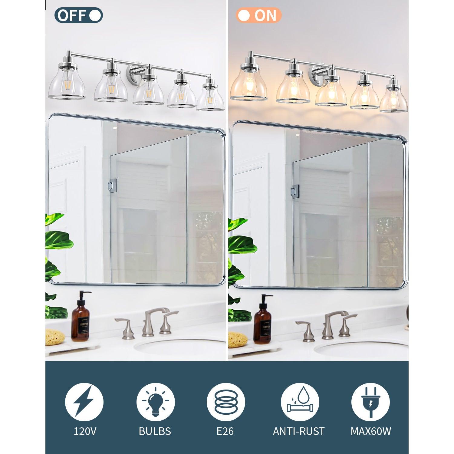 Stylish Hermosa Modern 5-Light Bathroom Vanity Light in Polished Nickel & Black - Perfect for Contemporary Bathrooms, Powder Rooms & Spa-Like Retreats