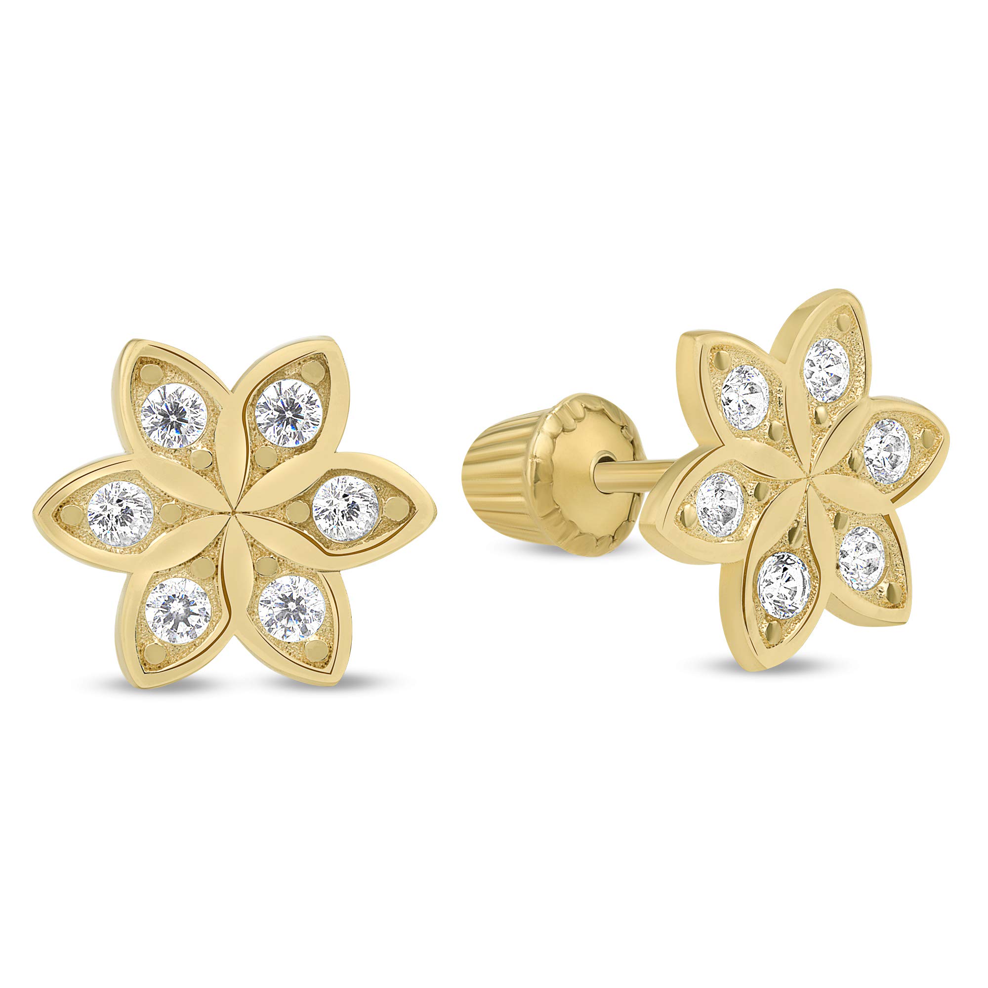 14K Yellow Gold CZ Stud Earrings for Women & Girls - Hypoallergenic Tiny Earrings for Sensitive Ears - Elegant Minimalist Jewelry for Everyday Wear, Gifts & Special Occasions