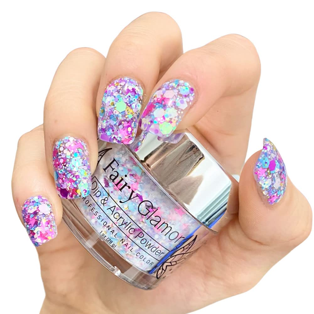 FAIRY GLAMOR White Glitter Dip Powder for Acrylic Nails - 1oz Professional Nail Art Kit - Perfect for Manicures, Pedicures & DIY Nail Designs at Home or Salon