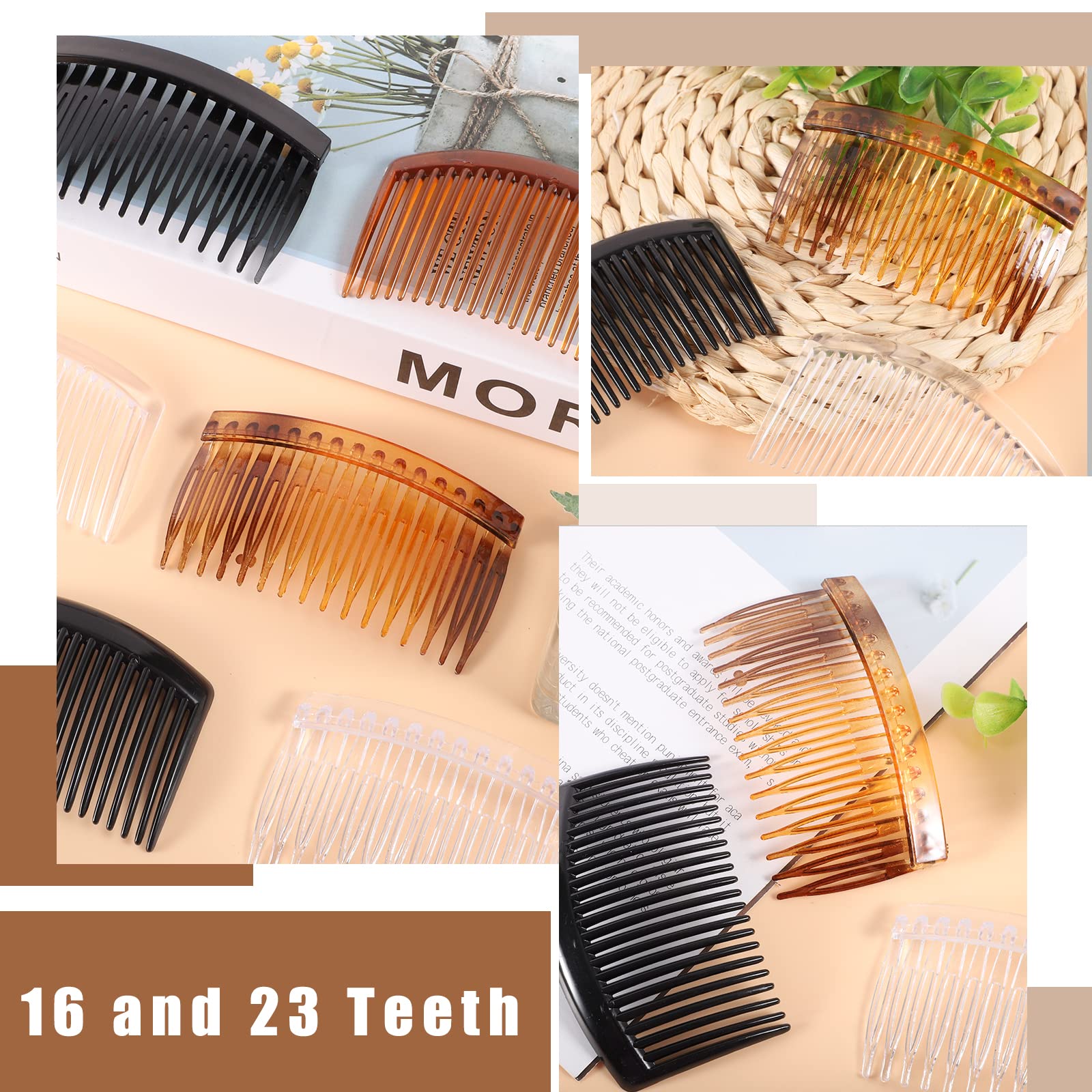 SUNNOW 12Pcs Hair Combs Slides - Plastic French Twist Decorative Hair Clips for Women & Girls (16 & 23 Teeth) - Black, Transparent & Brown Hair Accessories - Perfect for Weddings, Parties & Everyday Styling