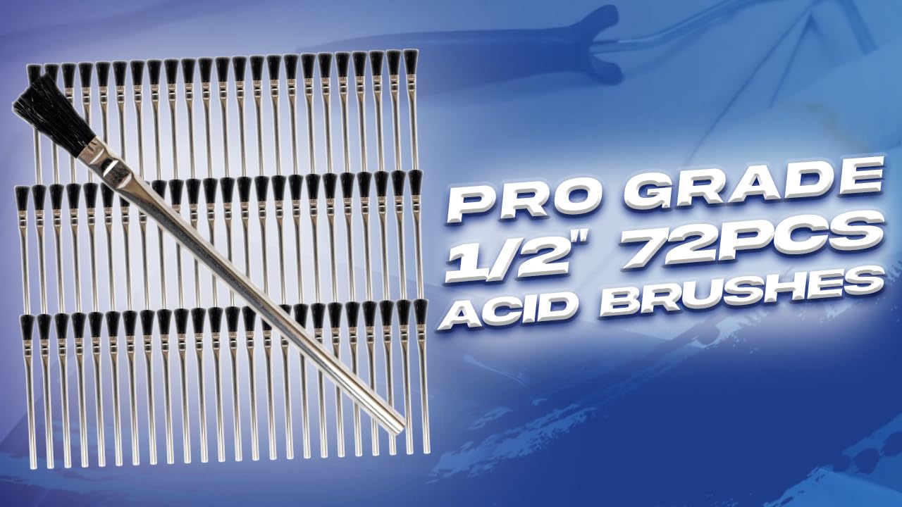 Pro Grade Acid Brushes - 72 Pack 1/2 Inch Natural Boar Hair Flux Brushes for Soldering, Welding & Jewelry Making | Durable & Precise Application