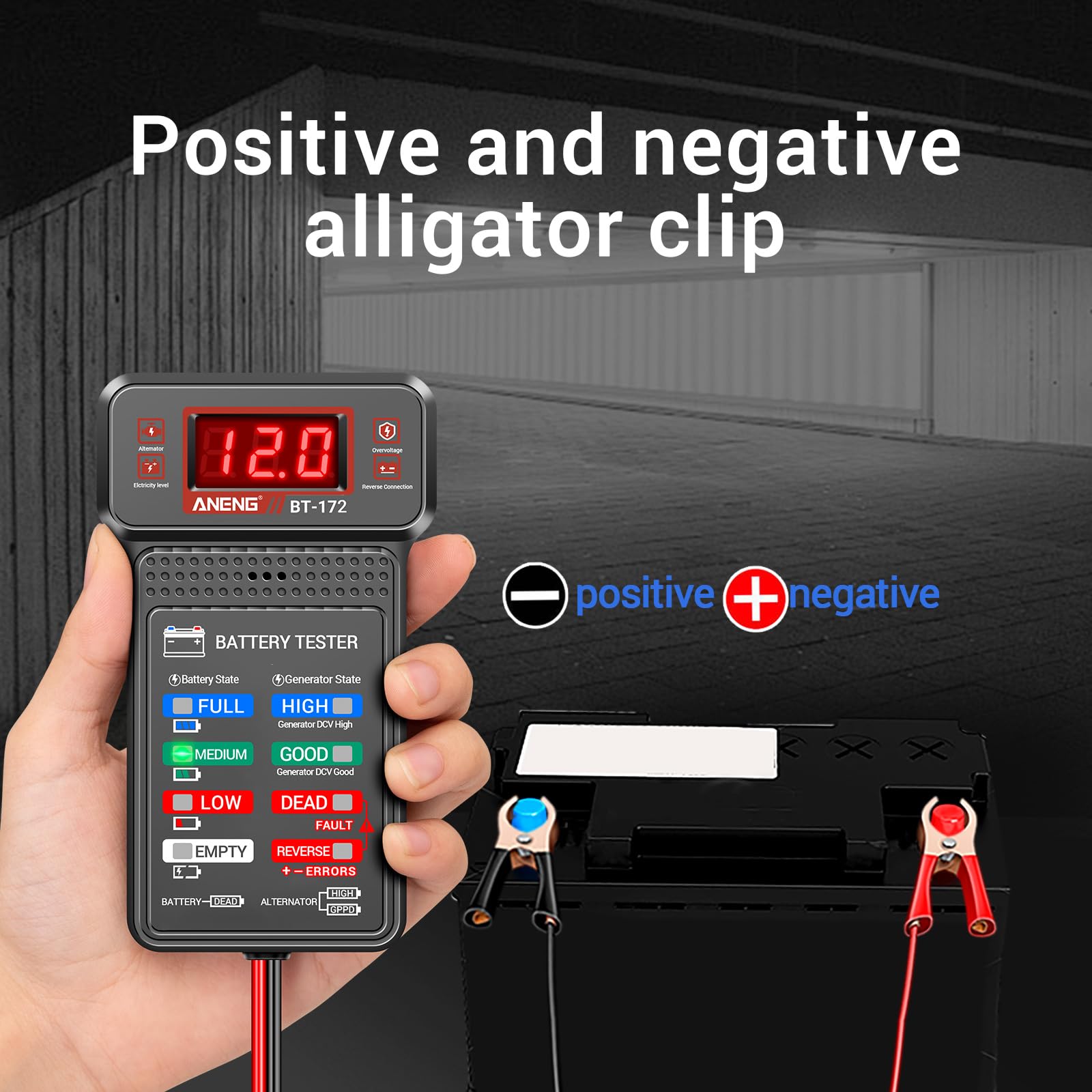 ANENG 12V Digital Car Battery Tester - Automotive Alternator Charging Analyzer & Voltmeter with LCD Display, LED Indicators for Cars, Trucks, Motorcycles - Perfect for DIY Auto Repair, Roadside Emergencies & Vehicle Maintenance