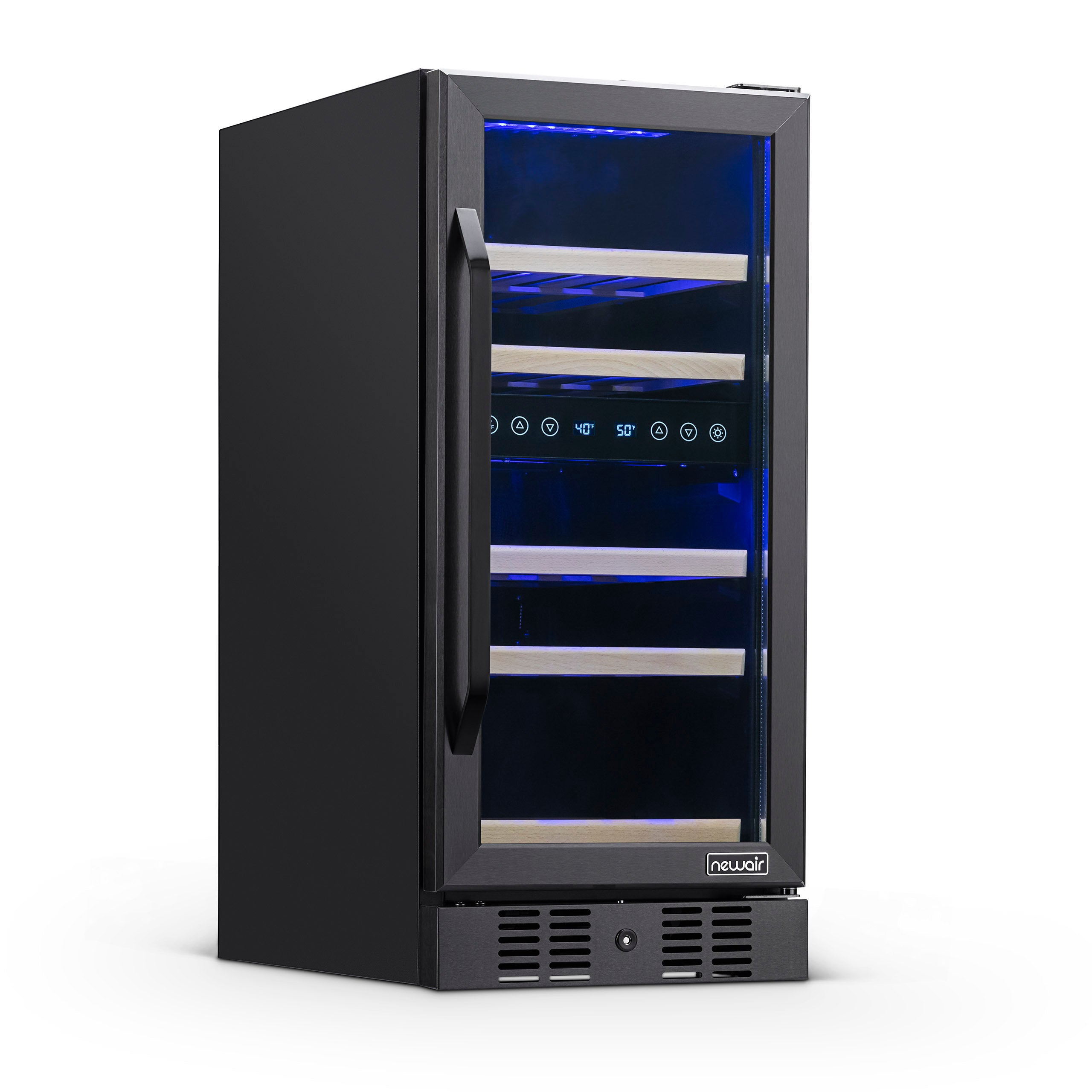 Newair® 29 Bottle 14.8 Cu. Ft. Black Built-In Dual Zone Wine Cooler Refrigerator - Perfect for Home Bars, Restaurants, and Wine Cellars