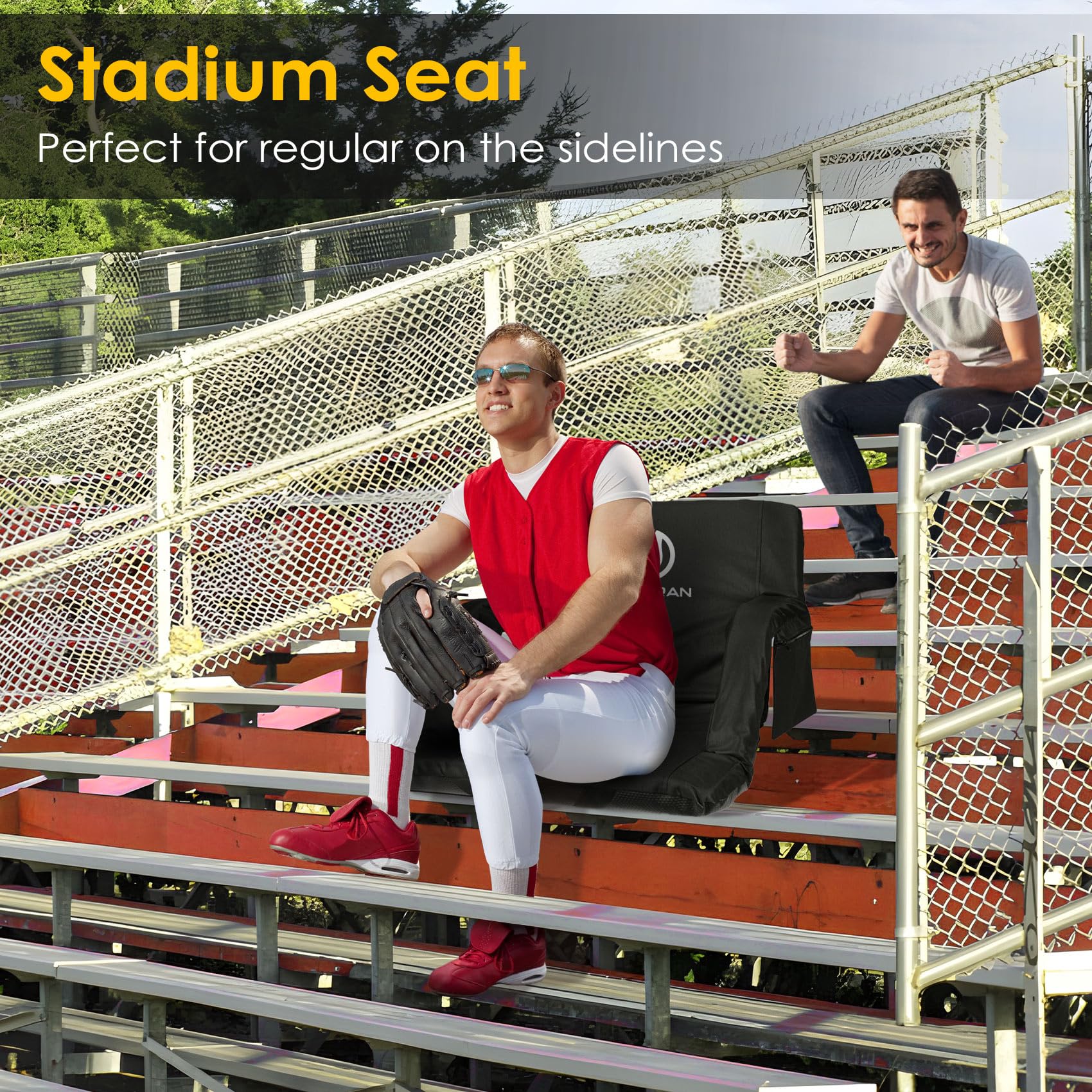 HOPERAN Portable Stadium Seats with Back Support & Cushion - 600D Waterproof Extra Wide Bleacher Chair for Outdoor Sports, Concerts, Camping & Picnics