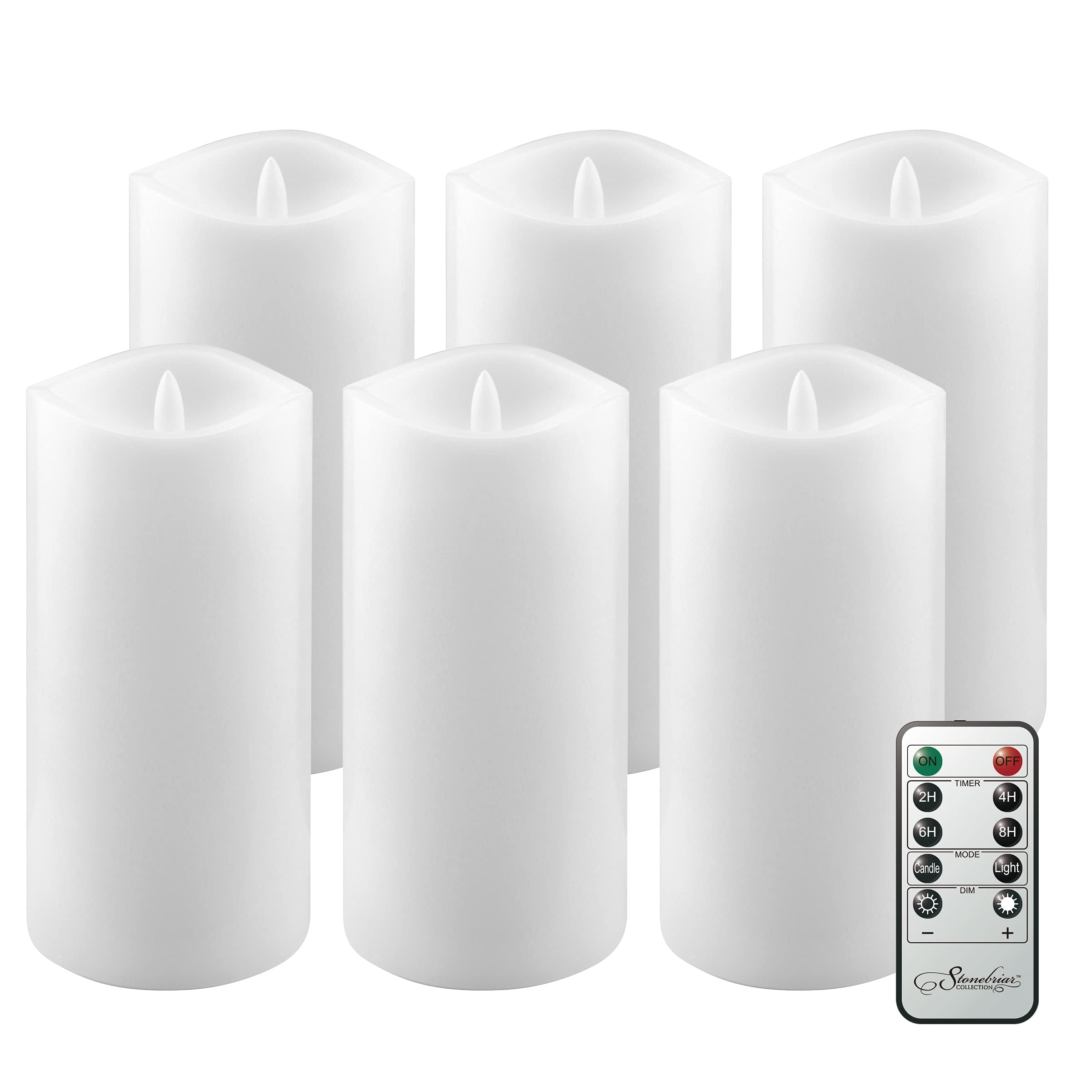 Stonebriar 6-Pack White Real Wax Flameless LED Pillar Candles - 3x6 Inches with Remote Control & Timer - Perfect for Home Decor, Weddings, and Romantic Dinners