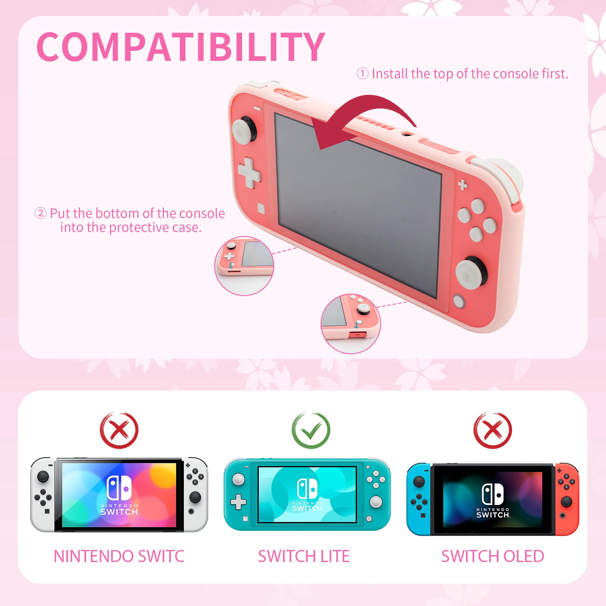 Premium Nintendo Switch Lite Accessories Bundle - Soft TPU Protective Case, Screen Protector, 2 Thumb Grips & Adjustable Shoulder Strap (Pink) | Perfect for Travel, Gaming On-The-Go & Switch Lite Protection