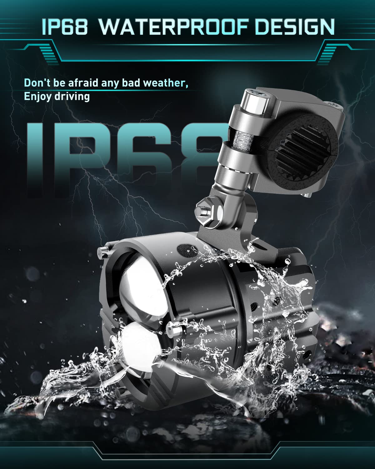 COLIGHT 100W Motorcycle LED Fog Lights - 30,000 LM Amber/White Strobe Pod Lights with 5 Modes - Waterproof Offroad Work Lights & Driving Spotlights - Includes 6FT Wiring Harness Kit (2 Pack) - Perfect for Night Riding, Off-Road Adventures & Emergency Vehicles