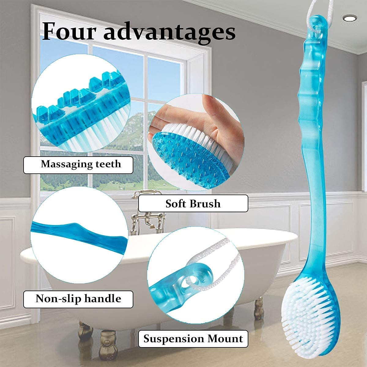 Boxo Long Handle Bathing Brush with Soft Bristles - Exfoliating Body Brush for Men & Women (Pack of 1) - Ideal for Back Scrubbing, Shower & Spa Use