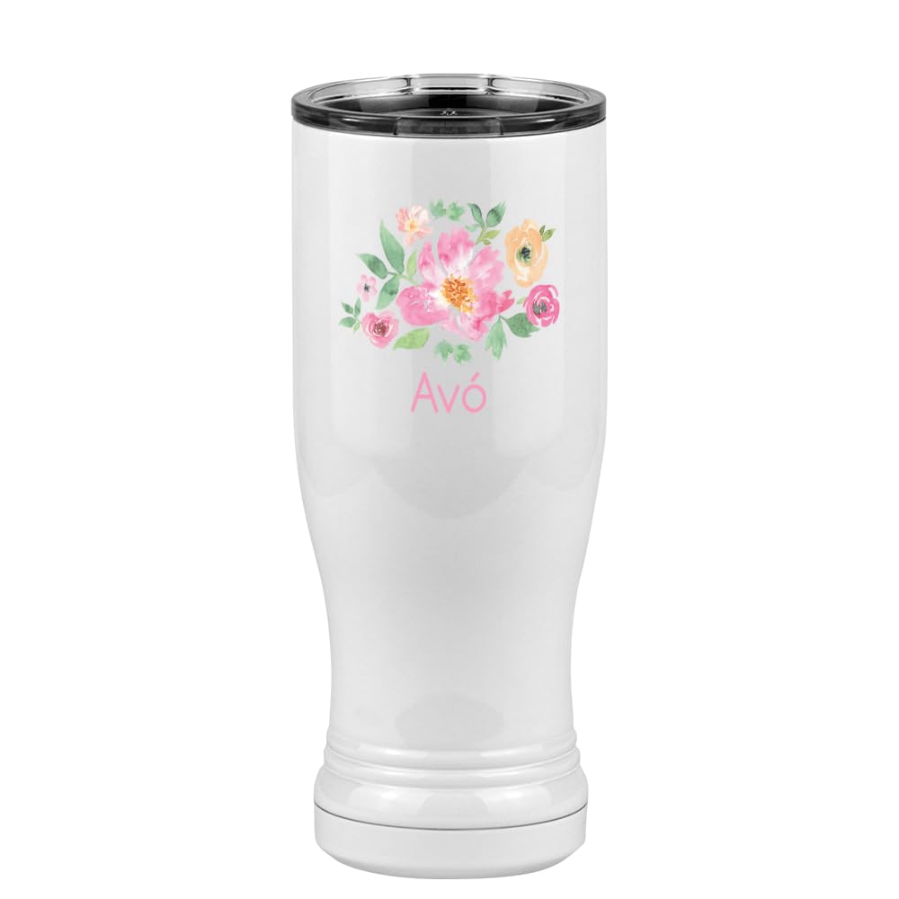 Avó Flowers Tumbler - 14oz Stainless Steel Vacuum Insulated Pilsner Glass with Lid - White Polar Camel Design - Perfect for Beer, Cocktails & Iced Drinks at Home, Parties or Outdoor Events
