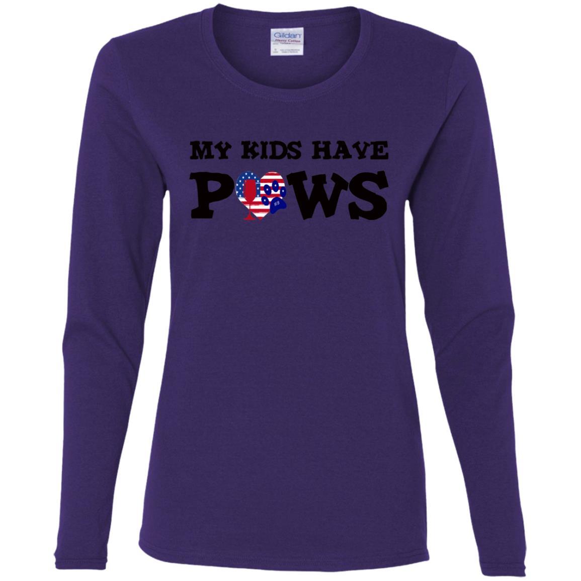 My Kids Have Paws Women's Cotton Long Sleeve T-Shirt - Funny Dog Mom Gift for Pet Lovers - Perfect for Casual Wear, Dog Parks & Pet Owner Events