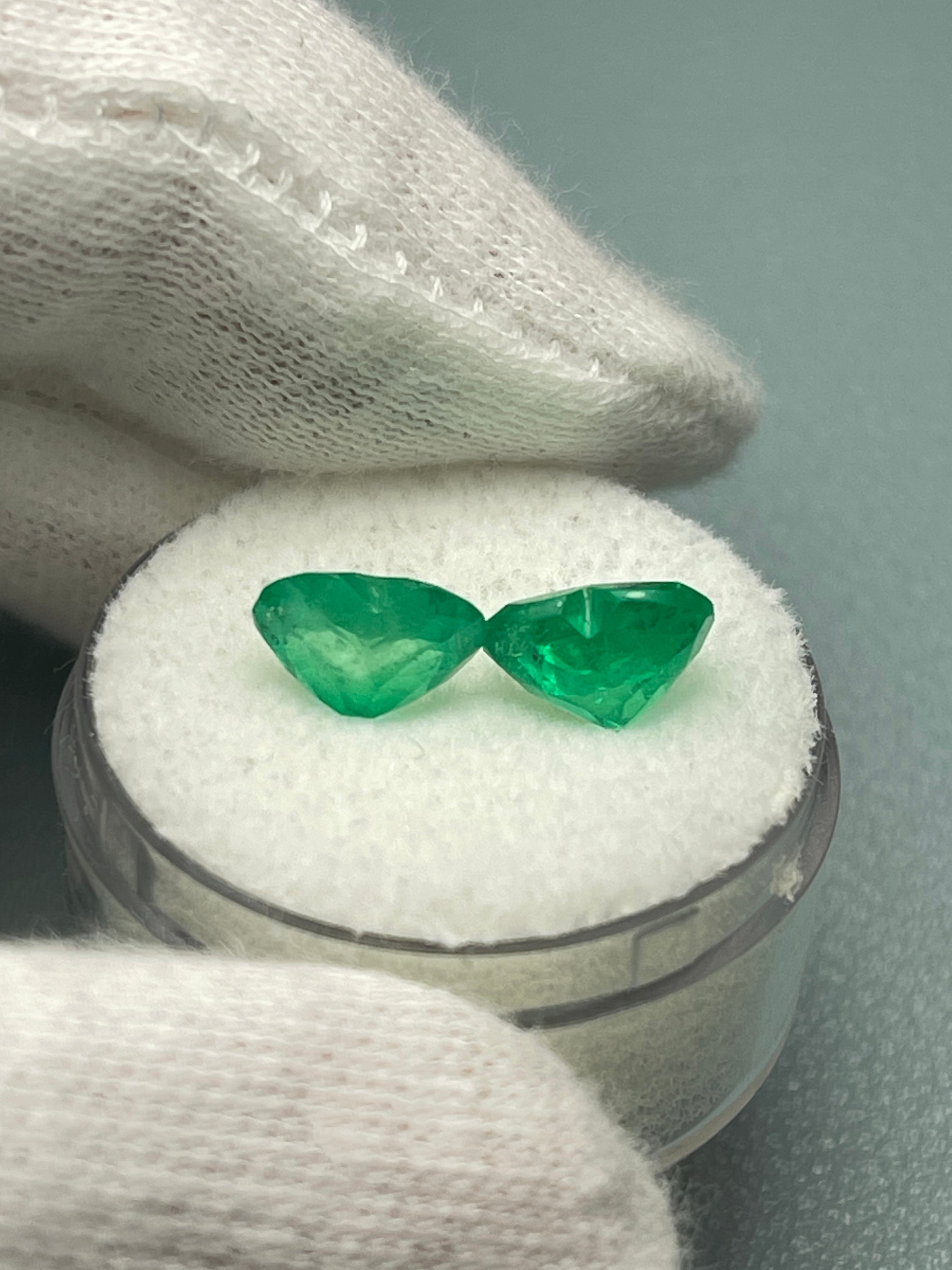 3.48tcw 8x9 Matching Emerald Hearts - Vivid Muzo Green Natural Colombian Emeralds for Engagement Rings & Anniversary Gifts