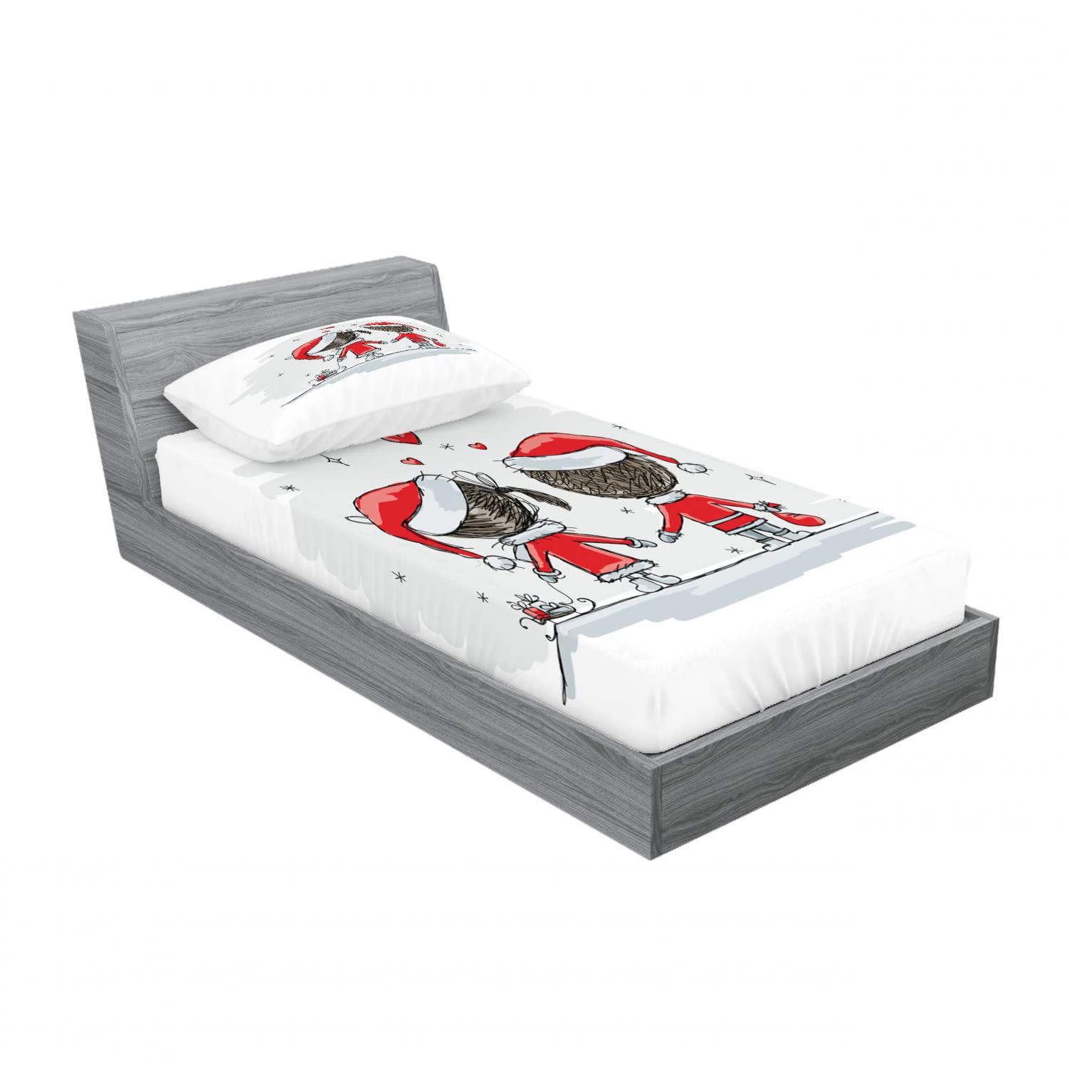 Ambesonne Christmas 2-Pack Twin XL Fitted Sheet & Pillow Sham Set - Santa Costume Themed 4-Piece Bedding Decor (Red & White) - Perfect for Holiday Guest Rooms, Dorm Decor & Festive Bedroom Makeovers
