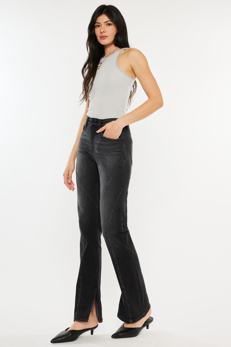 Berry High Rise Slit Straight Leg Jeans for Women - Stretchy Denim Pants with Side Slits, Comfortable & Trendy - Perfect for Casual Outfits, Date Nights & Street Style