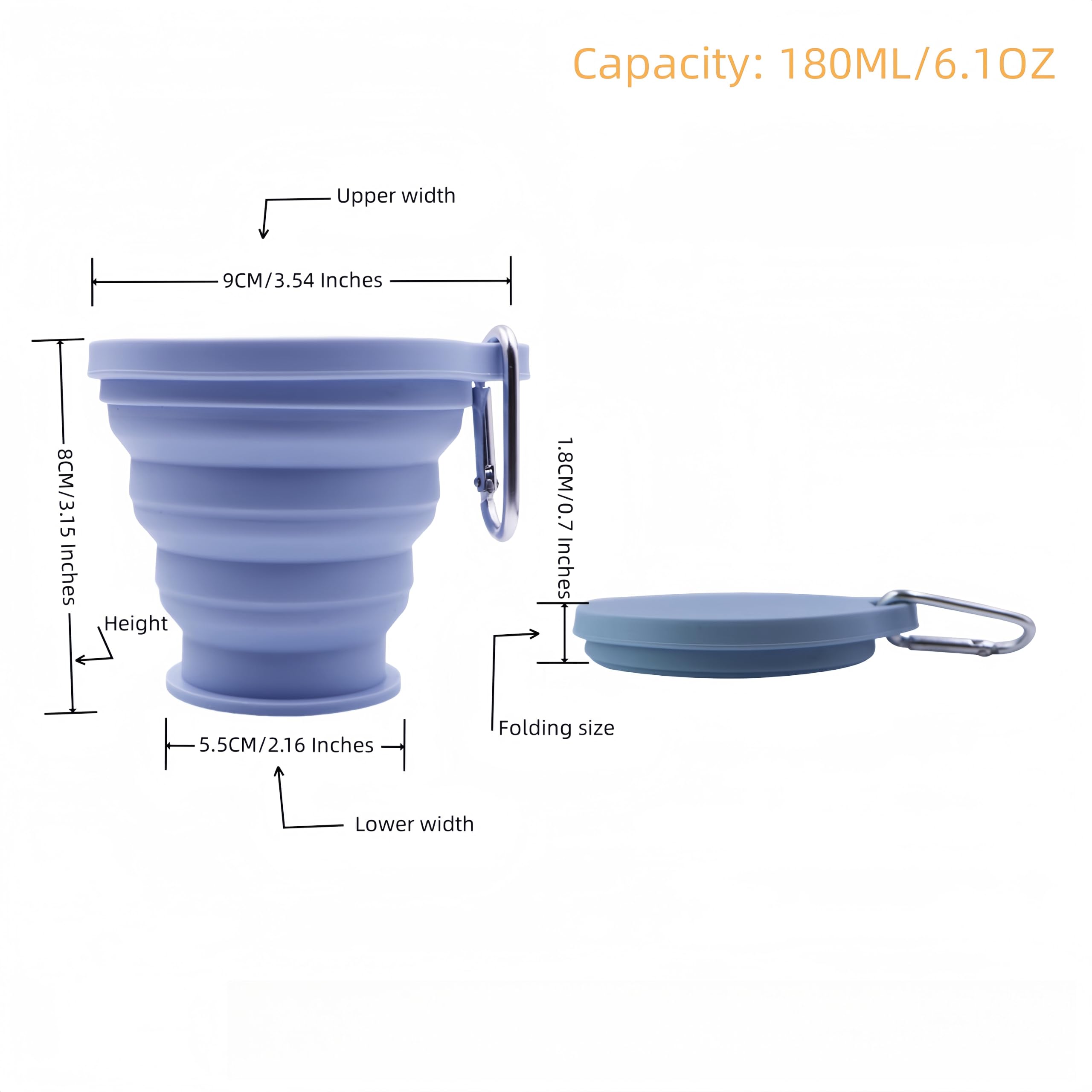Foldable Silicone Travel Cup - Portable Collapsible Cup for Camping, Hiking & Backpacking - Durable 6.1oz Light Blue Snack Cup with Lid Hook - Perfect for Outdoor Adventures, Picnics & Travel