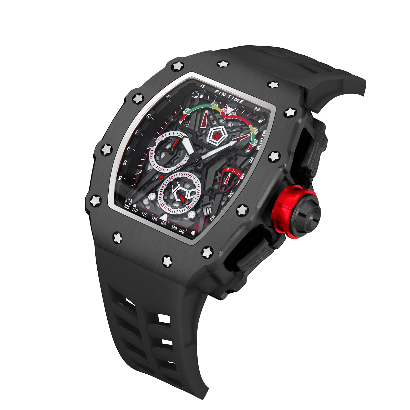 PINTIME Men's Fashion Watch - Hollow Punk Chronograph Sports Wristwatch - Luxury Designer Timepiece for Casual & Formal Wear - Perfect for Business, Dating & Special Occasions