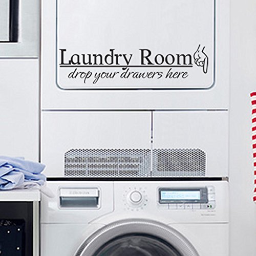 Laundry Room Wall Decal - 'Drop Your Drawers Here' Vinyl Wall Quote Sticker, Dark Brown Laundry Room Art Decor - Perfect for Laundry Room, Bathroom, or Closet Organization & Home Decor