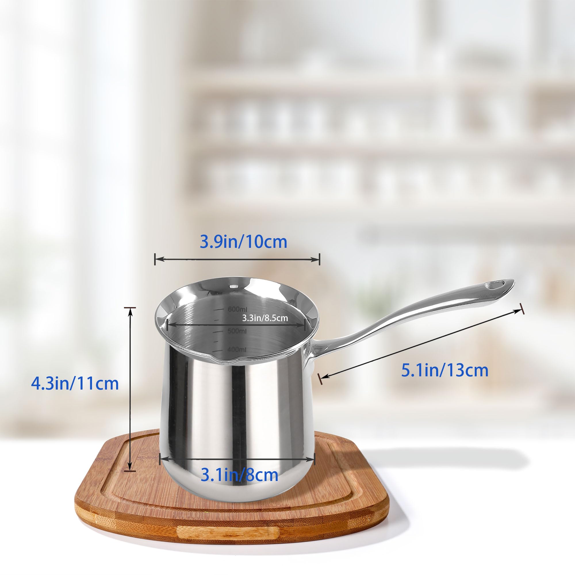 IMEEA Turkish Coffee Pot - 20oz Stainless Steel Cezve Ibrik for Authentic Brewing | SUS304 Turkish, Greek, Arabic Coffee Maker | Perfect for Home, Office & Gifts