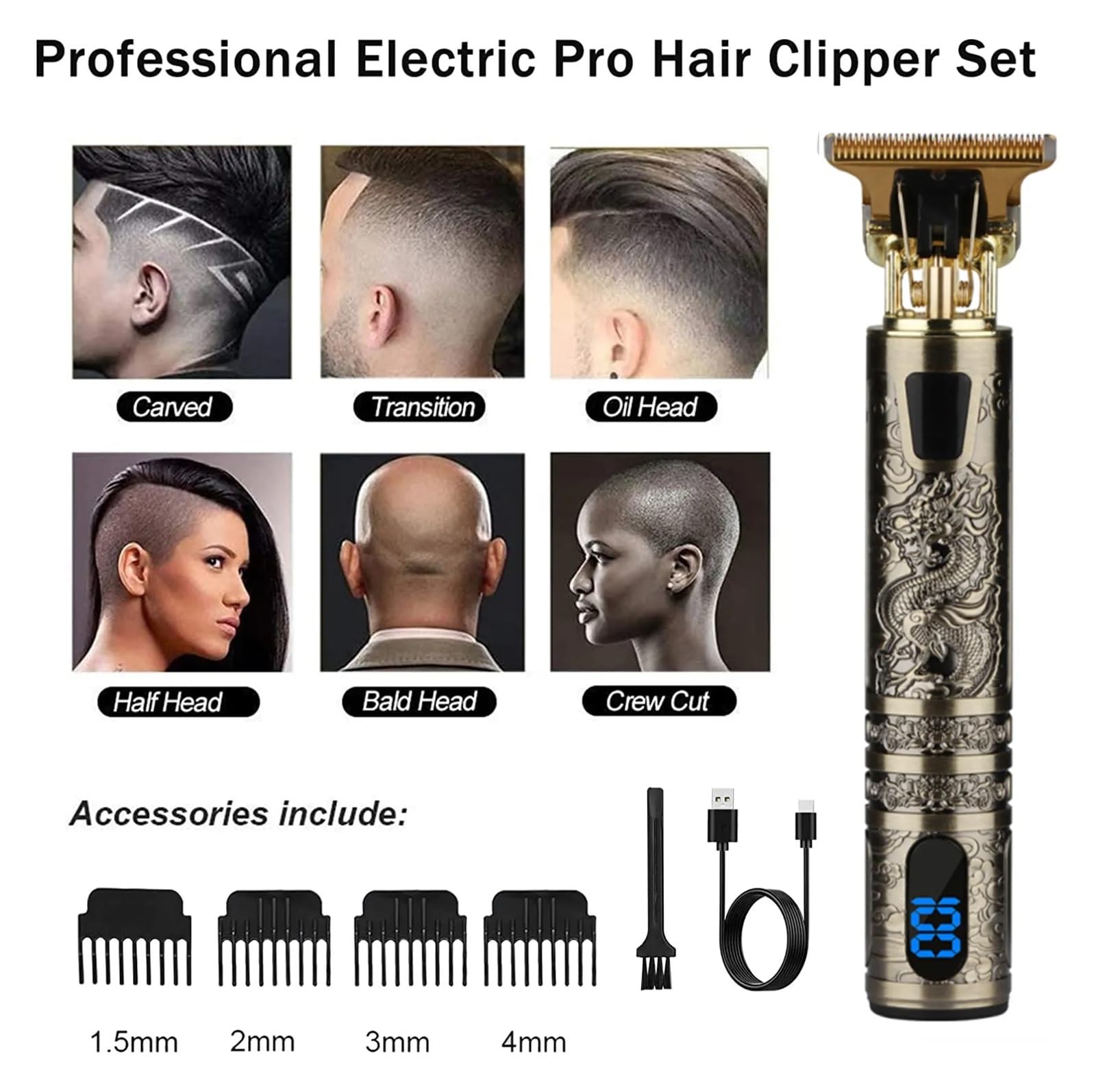 T9 LCD Electric Hair Clipper for Men - Precision Trimmer with Oil Shaving Head & ABS Black Design | Perfect for Home Grooming, Beard Trimming & Hair Styling