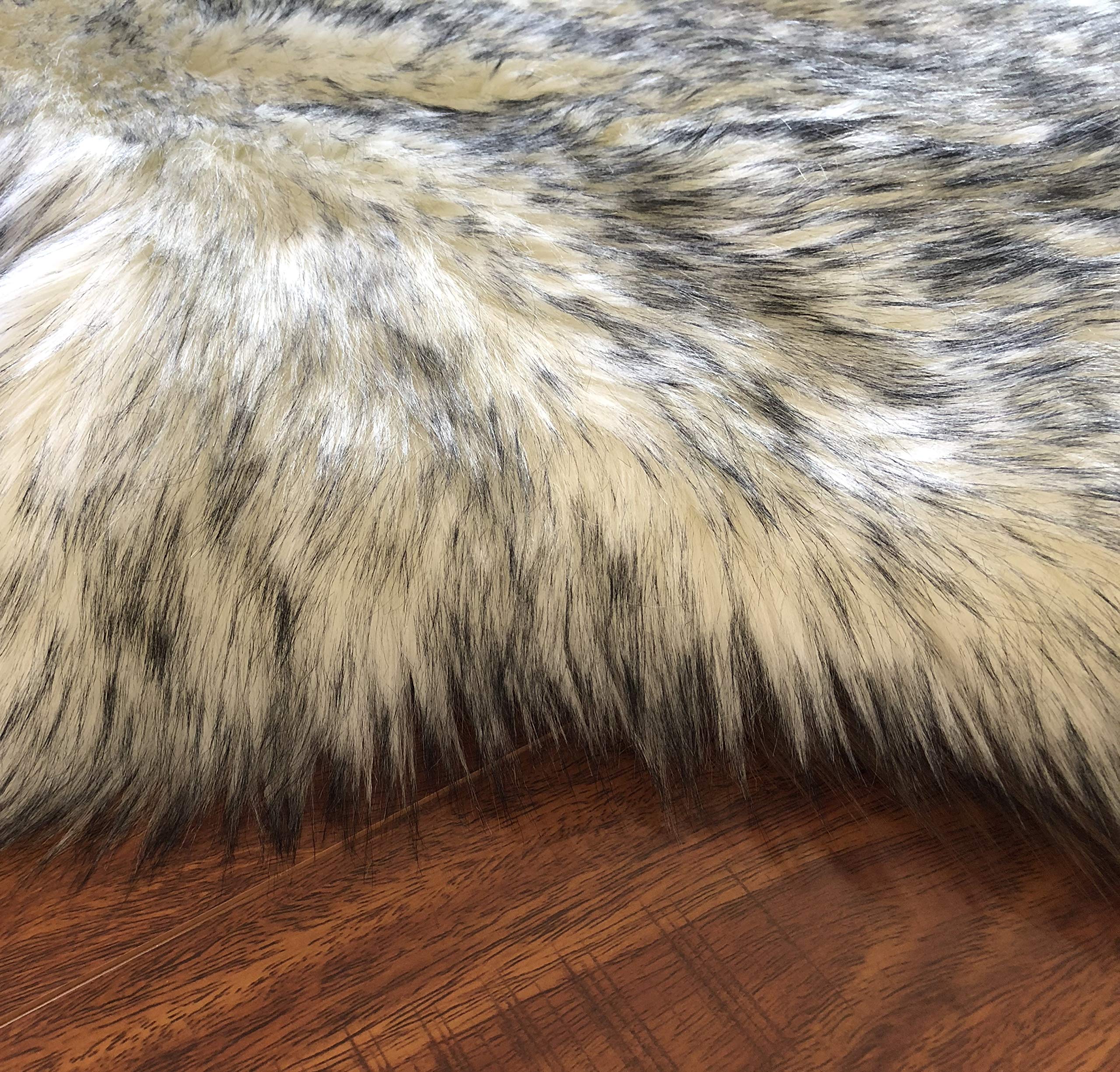 LAMBZY Genuine Sheepskin Silky Area Rug - Soft Washable Stain Resistant Rug with Non-Slip Bottom - Perfect for Kids Room, Living Room & Bedroom Decor - 2' x 6' White/Black - Cozy Floor Mat for Nursery, Home Office & Pet Areas