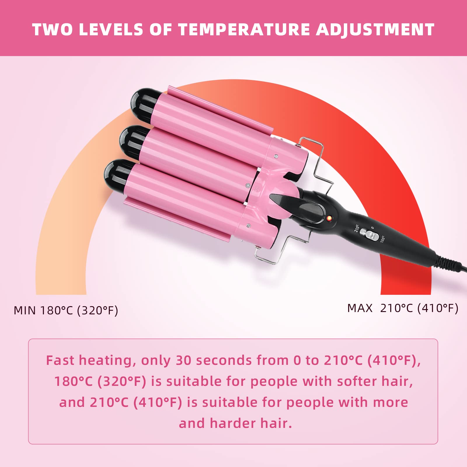 3 Barrel Curling Iron Wand - 32mm Hair Curler for Short & Long Hair, Waver Crimper Styling Tool with Ceramic Technology | Perfect for Beach Waves, Party & Wedding Hairstyles