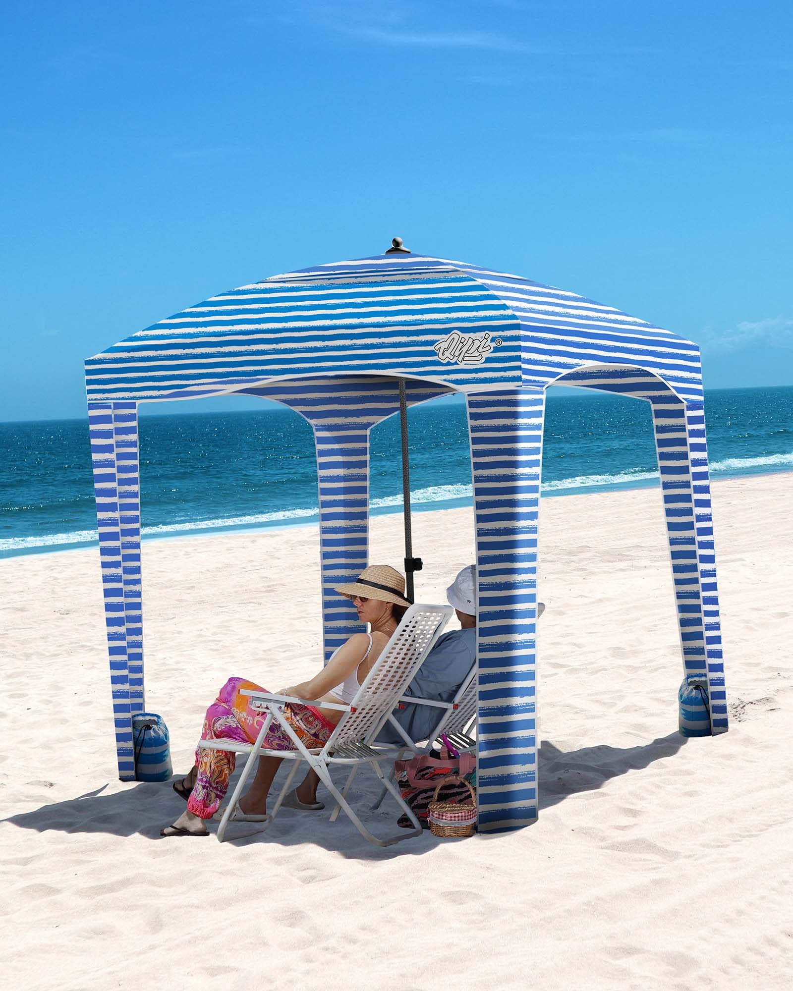 Qipi Beach Cabana - 6' x 6' Portable Sun Shelter with UPF 50+ UV Protection, Waterproof Canopy & Side Wall - Easy Setup Beach Tent for Family, Kids & Friends - Perfect for Beach Days, Picnics, Camping & Outdoor Adventures