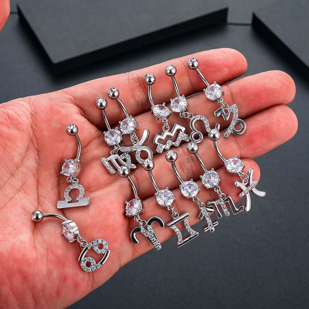 12 Constellation Belly Button Rings - WH2615 | Trendy Zodiac Navel Piercing Jewelry for Women, Perfect for Parties, Beach & Everyday Wear