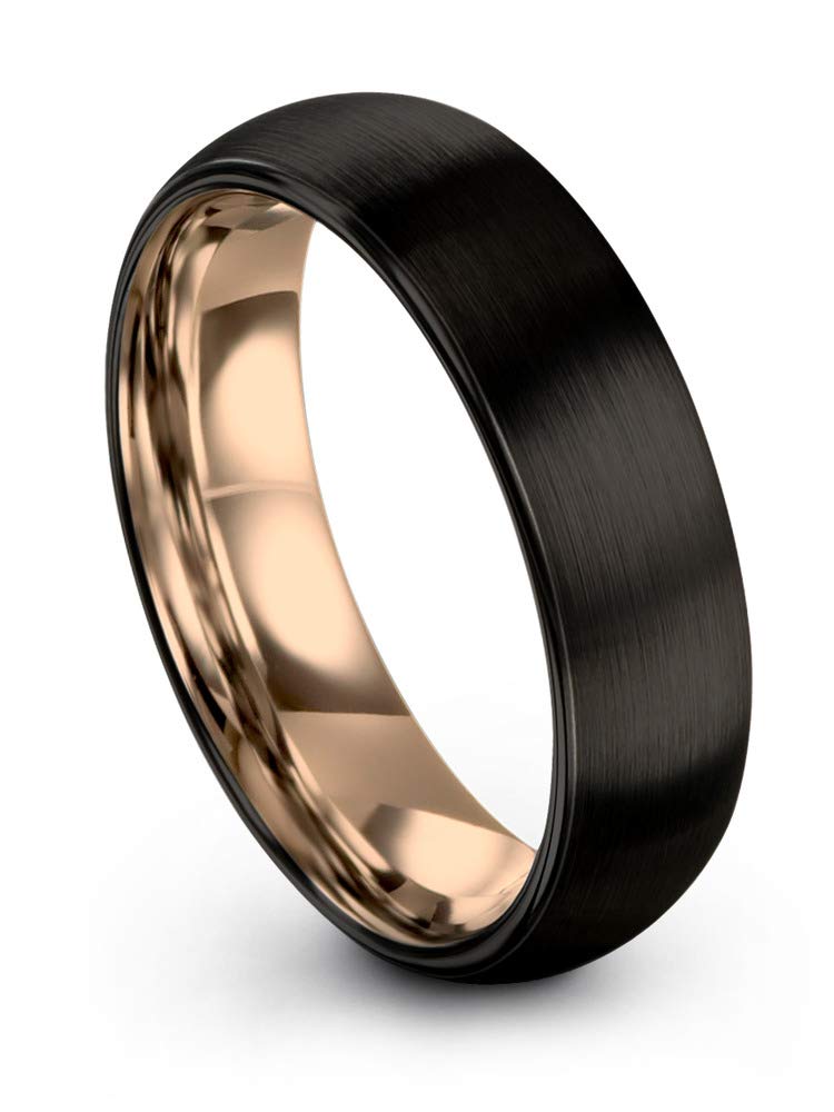 Midnight Rose Tungsten Wedding Band Ring - 6mm Width, 18k Rose & Yellow Gold Plated, Black Brushed & Polished Finish - Unisex Ring for Men & Women - Perfect for Anniversaries, Engagements & Everyday Wear