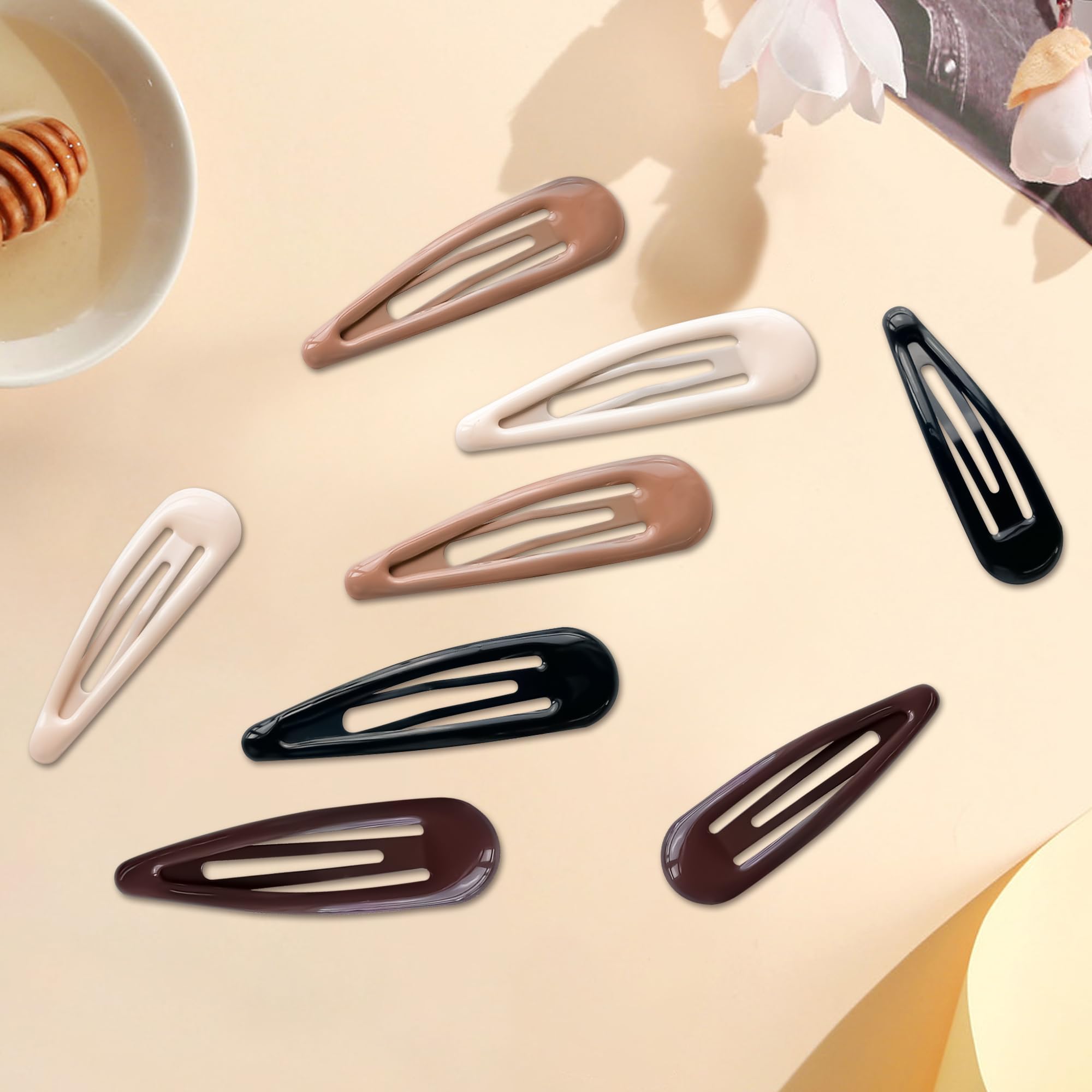 Water Drop Metal Snap Hair Clips - No Slip Hair Barrettes for Women (16 PCS) - Black, Brown, Beige - 2.36 x 0.6 Inches - Perfect for Thick, Thin & Fine Hair - Great for Work, School & Everyday Styling