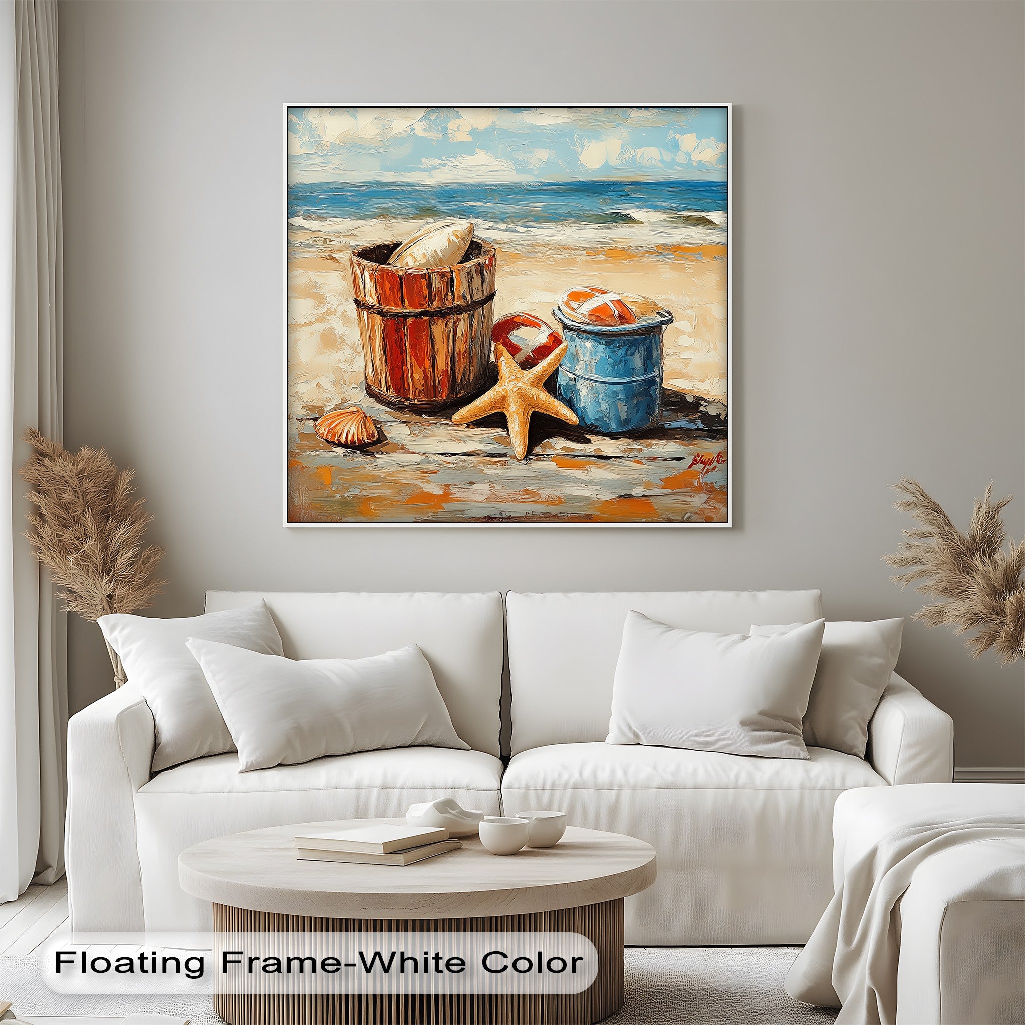 Vibrant Coastal Bucket Scene Canvas Prints - Beach Wall Art Decor for Living Room, Bedroom & Office - Perfect for Coastal, Nautical & Beach House Themes