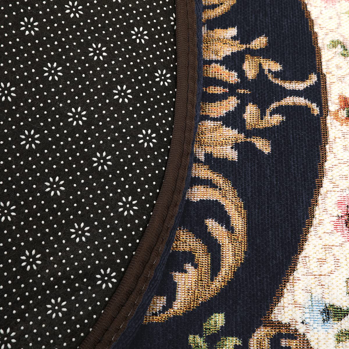 3.3ft Floral Round Non-Slip Area Rug - Machine Washable Classic Design for Living Room, Kitchen & Bedroom - Sustainable Traditional Dark Blue Carpet - Perfect for Home Decor & High Traffic Areas