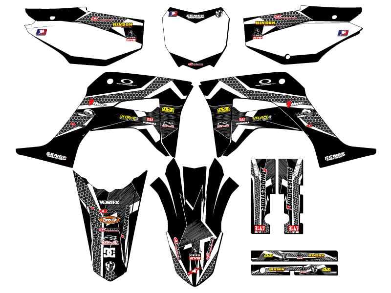 2019-2025 Honda CRF125F Podium Black Senge Graphics Complete Kit - Full Body Decal Sticker Set for Dirt Bike Motocross Racing & Off-Road Adventure