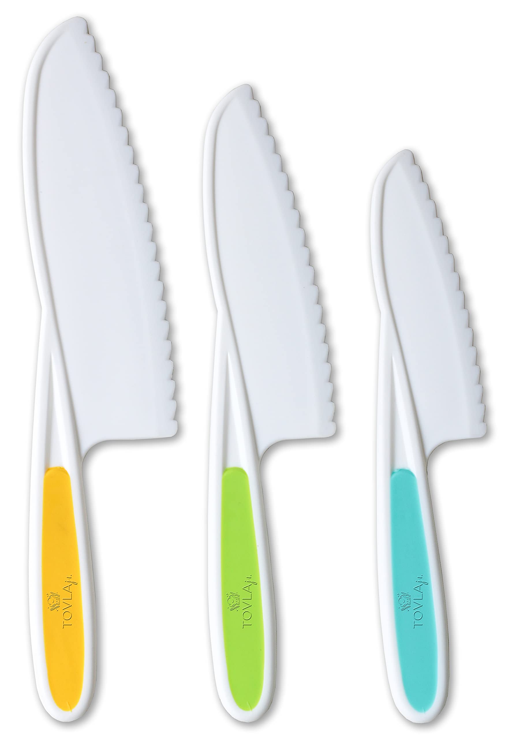 Tovla Jr. Kids Knives 3-Piece Nylon Kitchen Knife Set - BPA-Free Children's Cooking Knives with Serrated Edges & Firm Grip (3 Sizes & Colors) - Perfect for Baking, Cooking Classes & Safe Food Prep