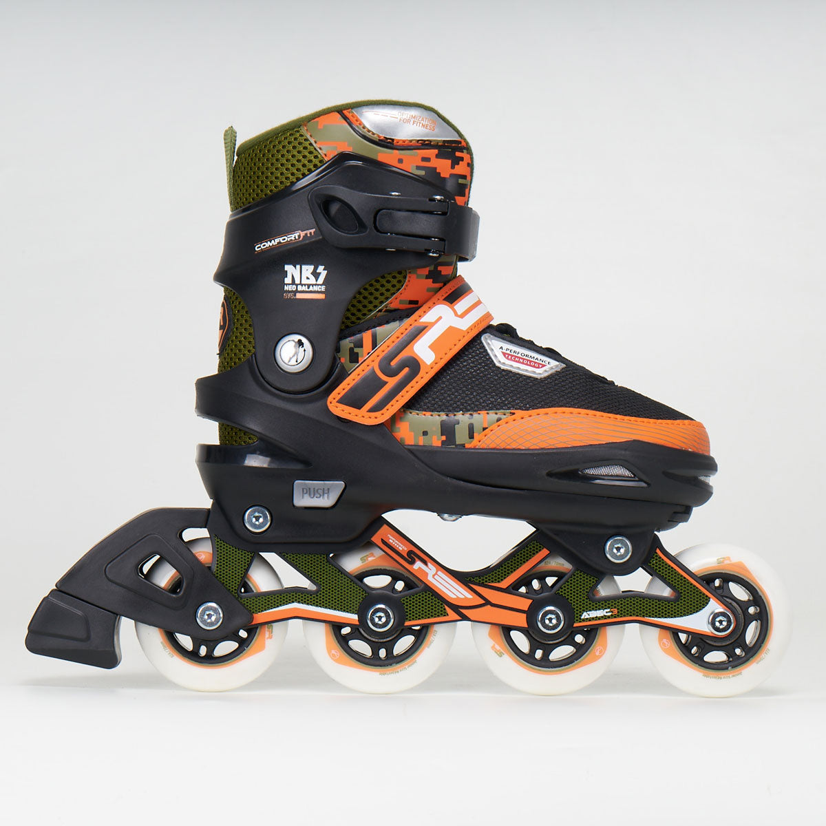 SFR Pixel Adjustable Junior Inline Skates for Kids - Green & Orange Roller Skates for Boys & Girls - Perfect for Outdoor Play, Park Skating & Fitness Training