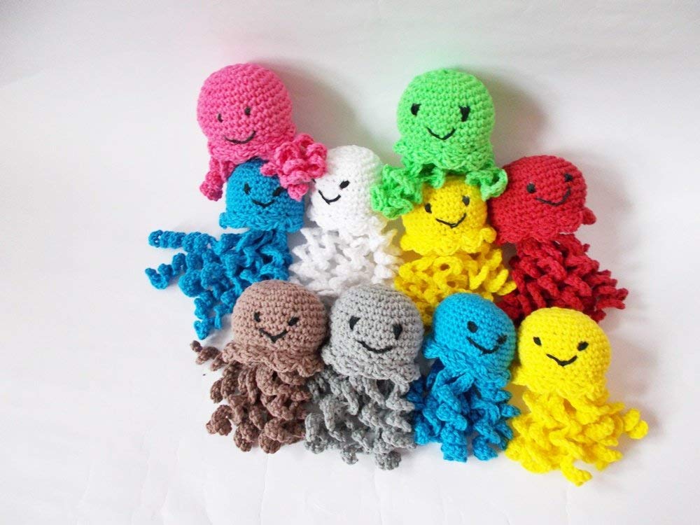 Handmade Crochet Octopus & Jellyfish Plush Toy - Soft Stuffed Animal for Kids, Unique Gift for Baby Shower & Nursery Decor | Perfect for Sensory Play, Birthday Presents & Ocean-Themed Room Decor