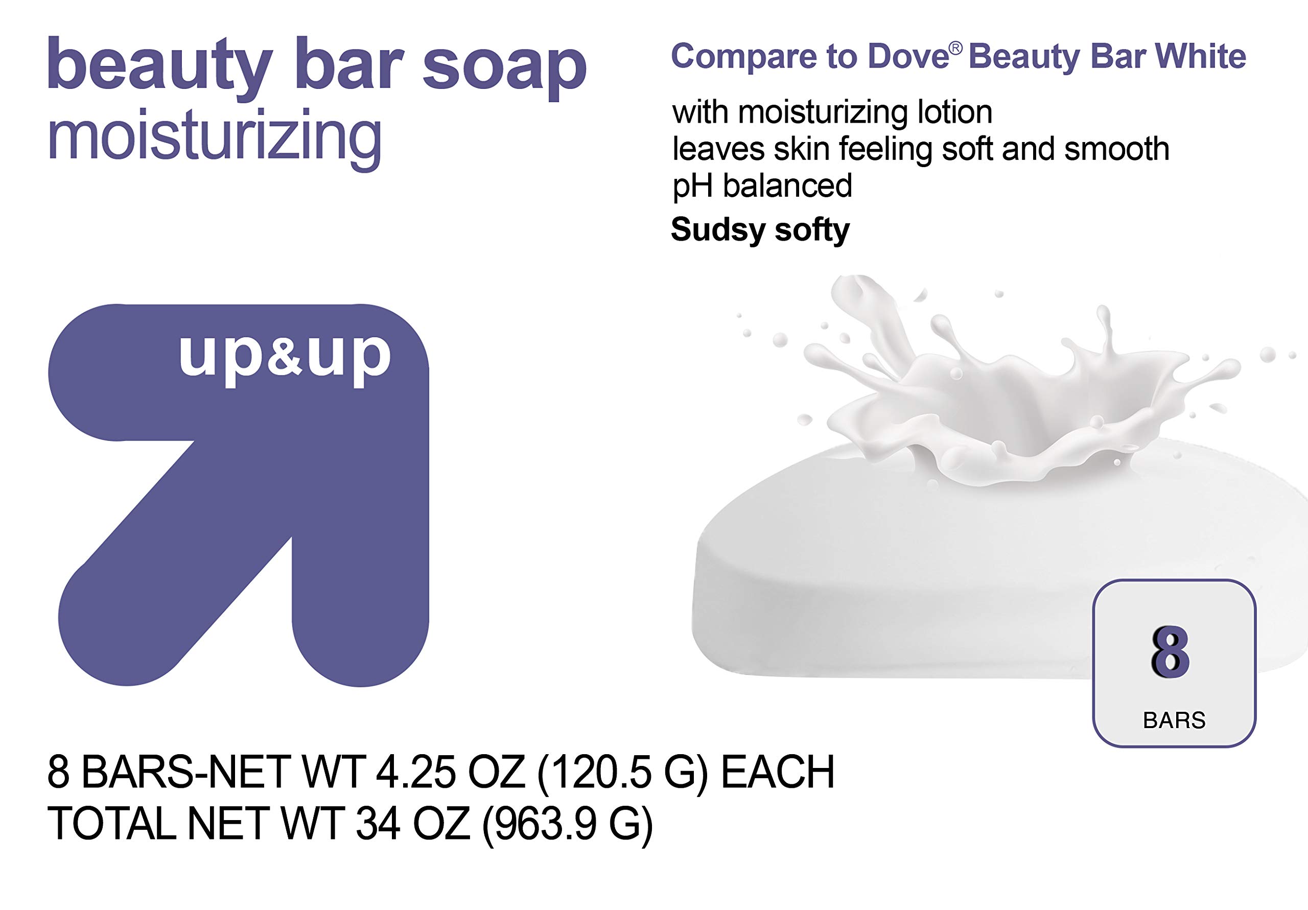 Up & Up Moisturizing Bar Soap - 8 Pack Antibacterial White Soap for Gentle Skin Cleansing | Perfect for Daily Shower, Hand Washing & Travel
