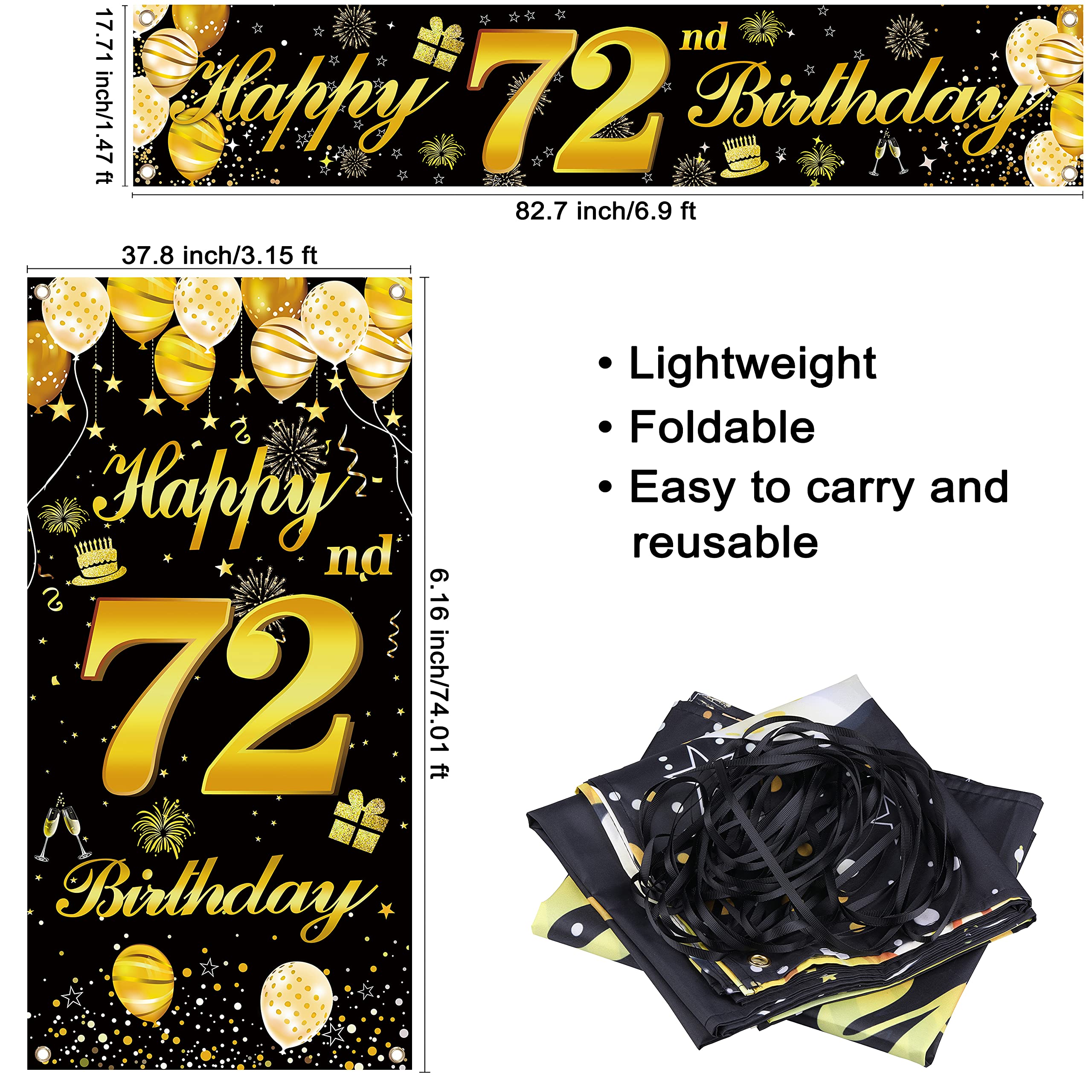 72nd Happy Birthday Door Banner - Birthday Party Decorations for Men - Large Birthday Backdrop Sign - Perfect for Home, Office & Outdoor Celebrations