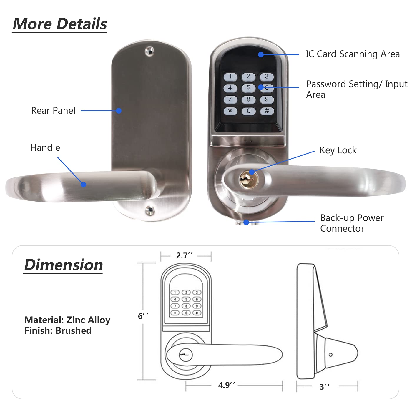 Smart Keypad Door Lock with Handle - Auto-Locking Digital Deadbolt for Front Doors | Keyless Entry with PIN Code & RFID FOB Cards | Right-Handed Satin Nickel Finish | Perfect for Home Security & Vacation Rentals