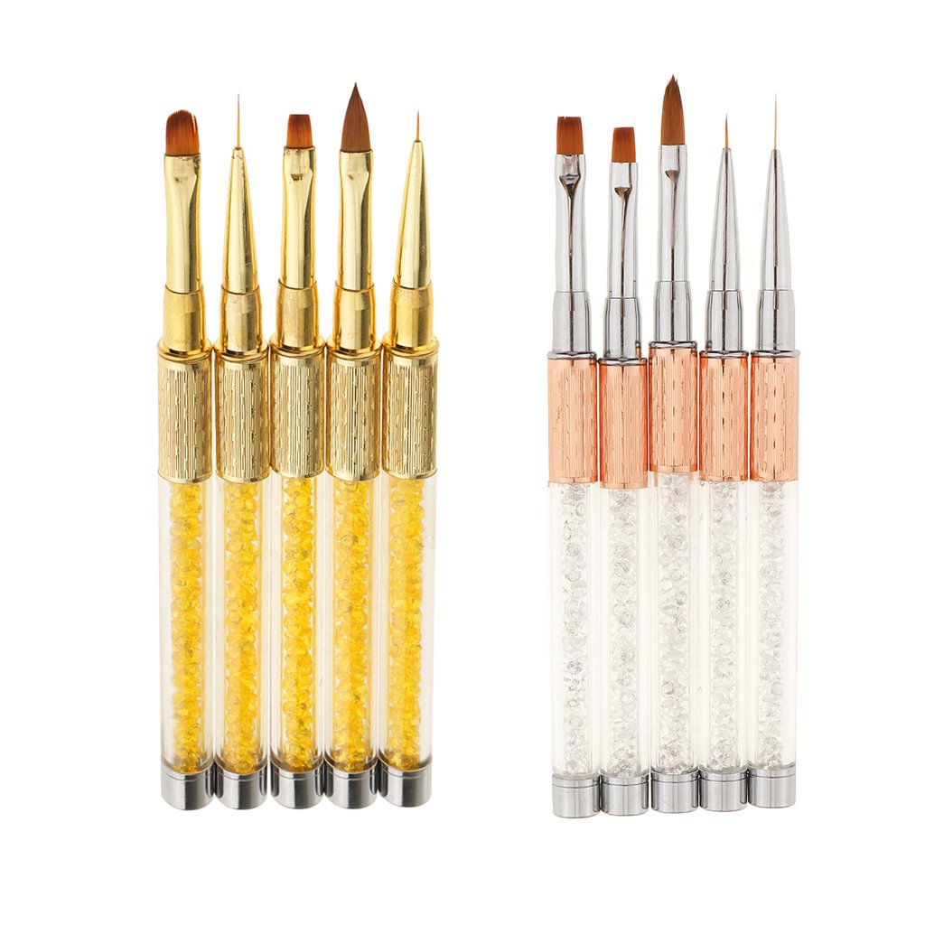 5PCS Professional Flat Nail Art Brushes Set - Rose Gold Manicure Tools for Salon & Home Use - 6.7 Inch Nail Design Brush Kit for Acrylic, Gel Polish & Nail Art (Perfect for DIY Nails, Salon Professionals & Beginners)