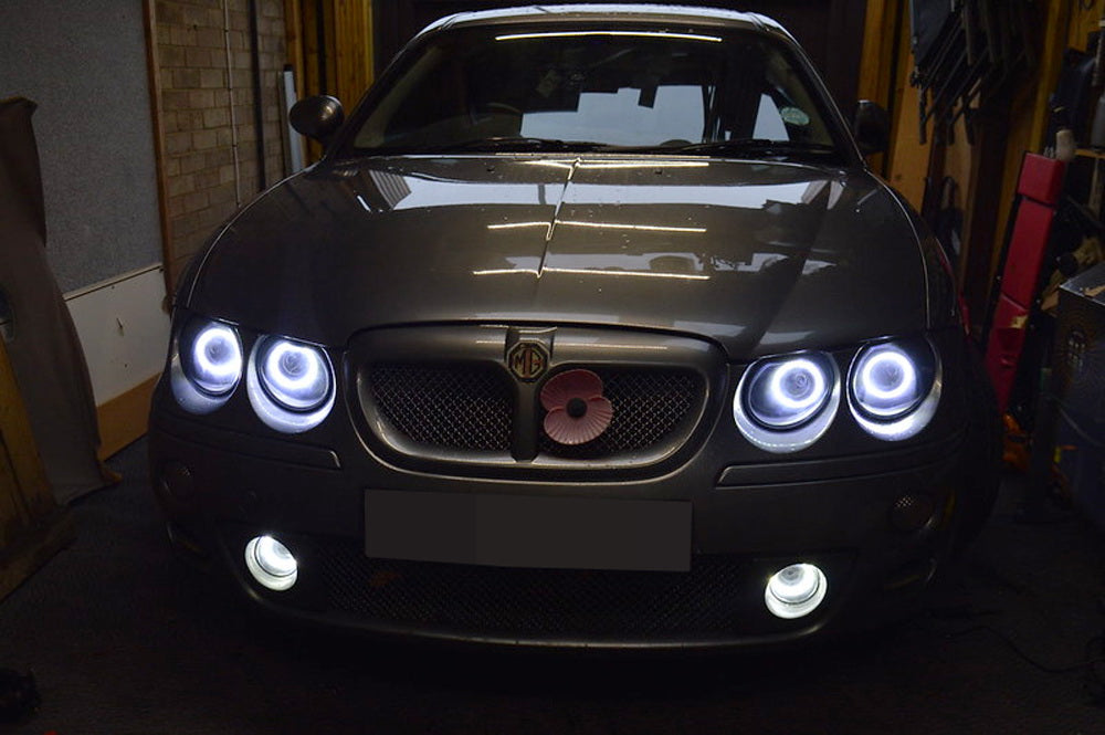 110mm White/Amber Switchback LED Halo Ring Kit - Universal Headlight & Fog Light Retrofit for Cars, Trucks, SUVs - DRL Daytime Running Lights Upgrade with Angel Eyes Effect