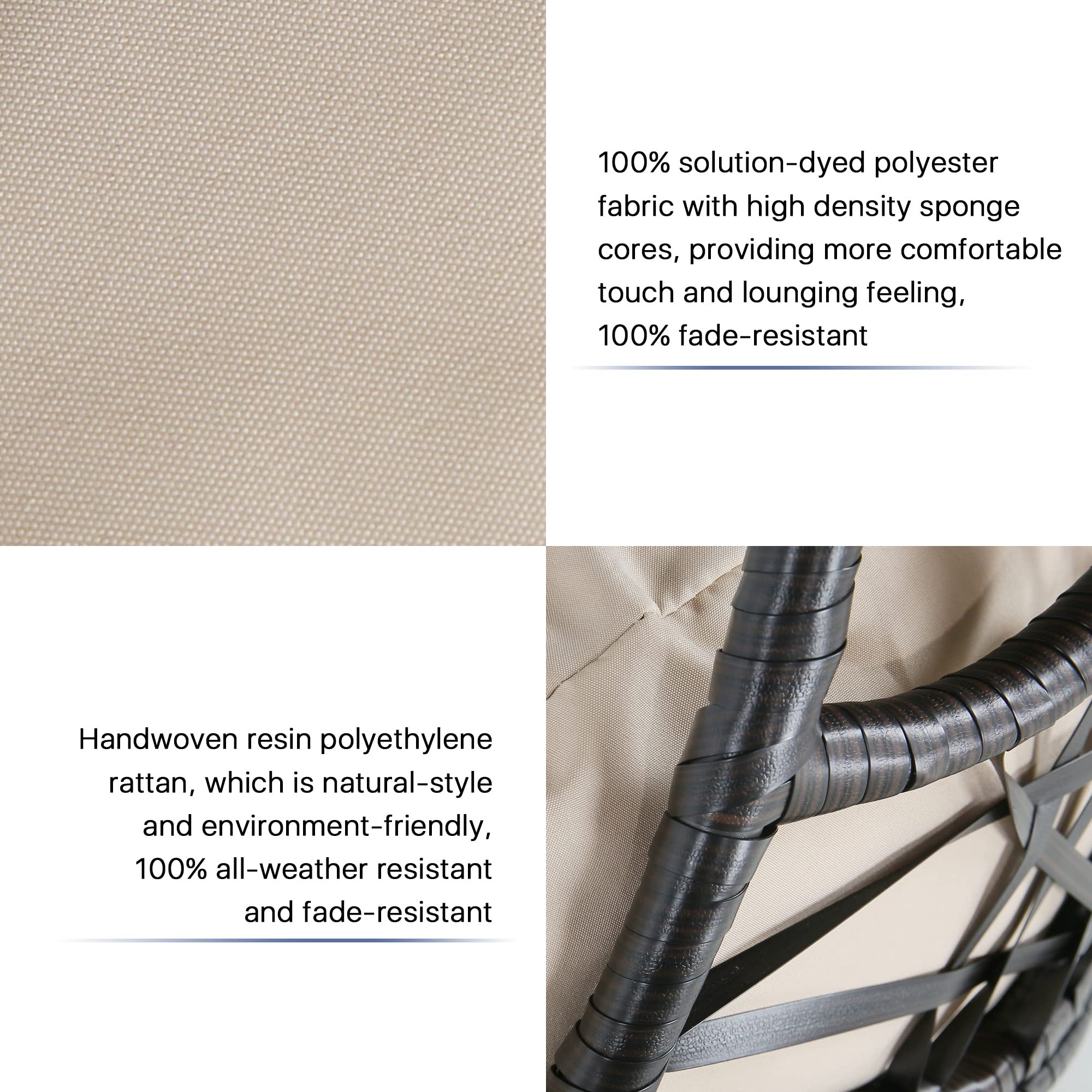Outdoor Wicker Hanging Egg Chair with Cushion & Stand - Patio Swing Hammock for Garden, Balcony, Backyard - Beige Relaxation Chair for Porch, Poolside & Outdoor Lounging