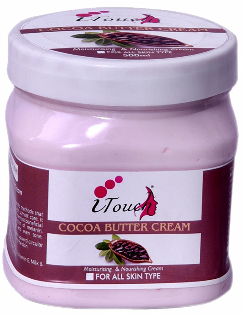 I TOUCH HERBAL Cocoa Butter Cream for Face & Body - Deep Moisturizing, Whitening & Brightening Skin Care - Softening & Nourishing Cream (500ml) - Perfect for Dry Skin, Stretch Marks & Nighttime Hydration