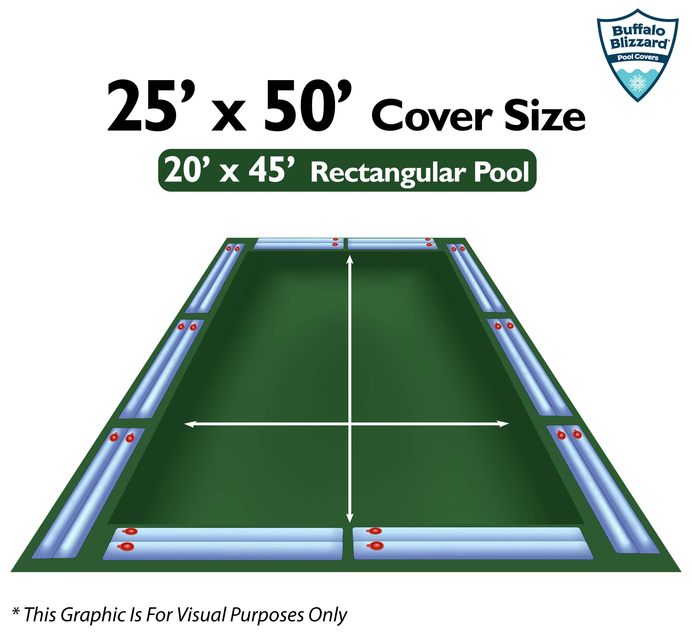 Buffalo Blizzard Supreme Plus Winter Pool Cover with Water Bags Kit - Fits 20x45 ft Rectangle In-Ground Pools | Heavy-Duty Green/Black Design | Includes 5 ft Overlap (25x50 ft Total Size) | Perfect for Winter Protection, Snow Load Resistance & Pool Maintenance