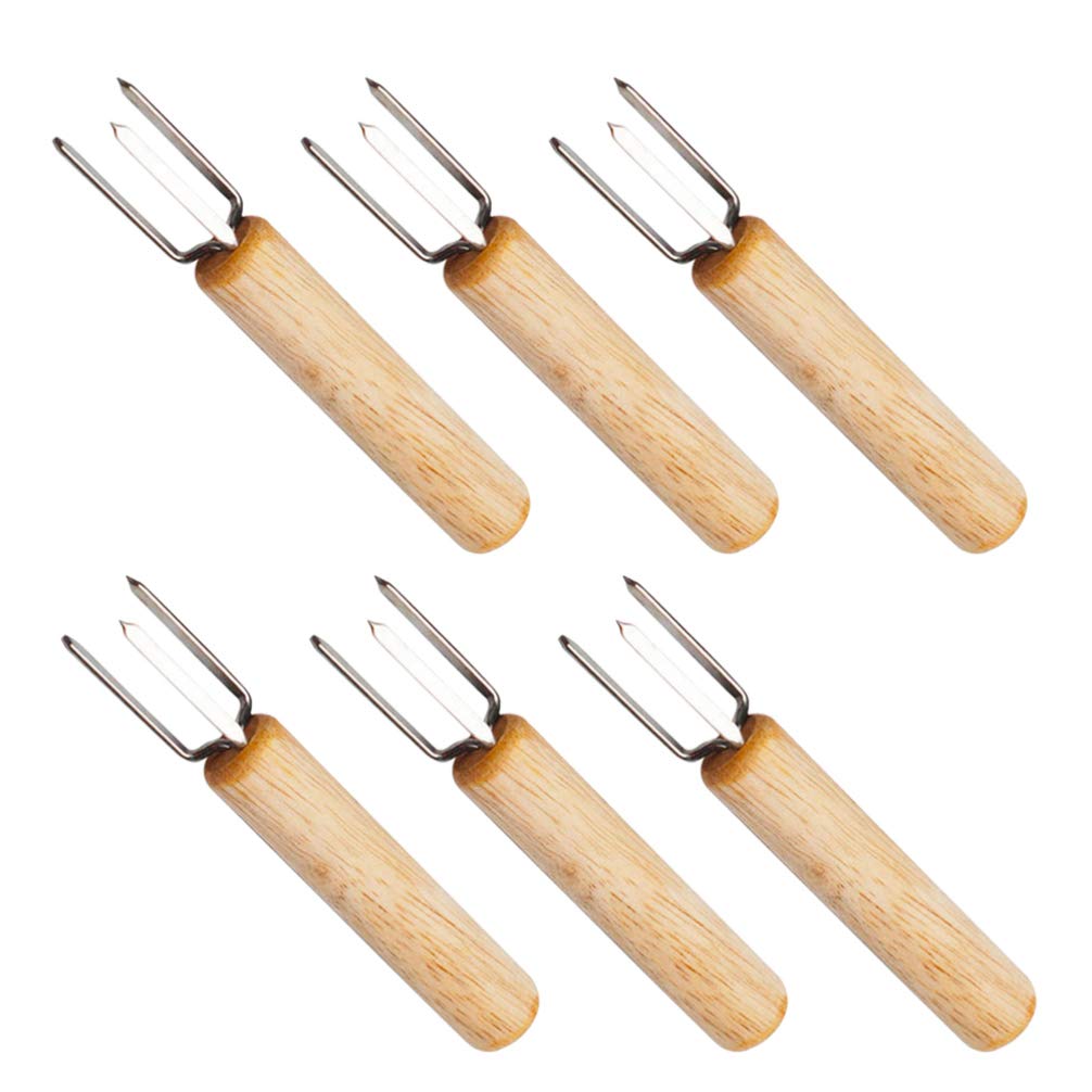 **Hemoton Stainless Steel Cake Kit with Wooden Handle - 2-Prong Forks for Cob Holders, Fruit Forks - Perfect for Home Cooking, BBQ, Picnics & Outdoor Dining**    *(Use Cases: Ideal for serving cakes, corn on the cob, fruits, and desserts at parties, backyard BBQs, picnics, and family gatherings.)*