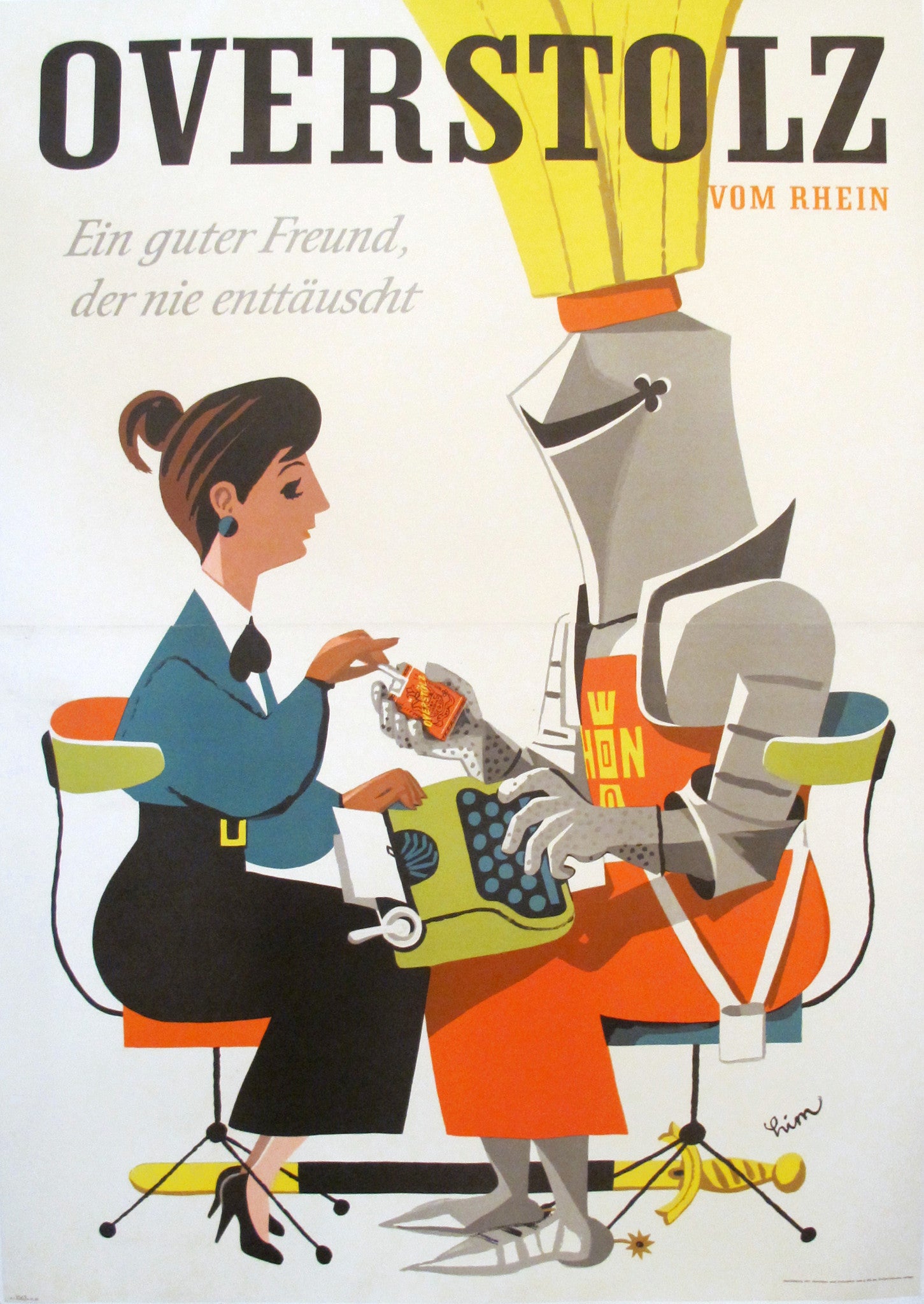 Vintage 1950s Original German Mid Century Cigarette Poster - Overstolz Retro Advertising Art for Home Decor, Bar, or Office Wall Display