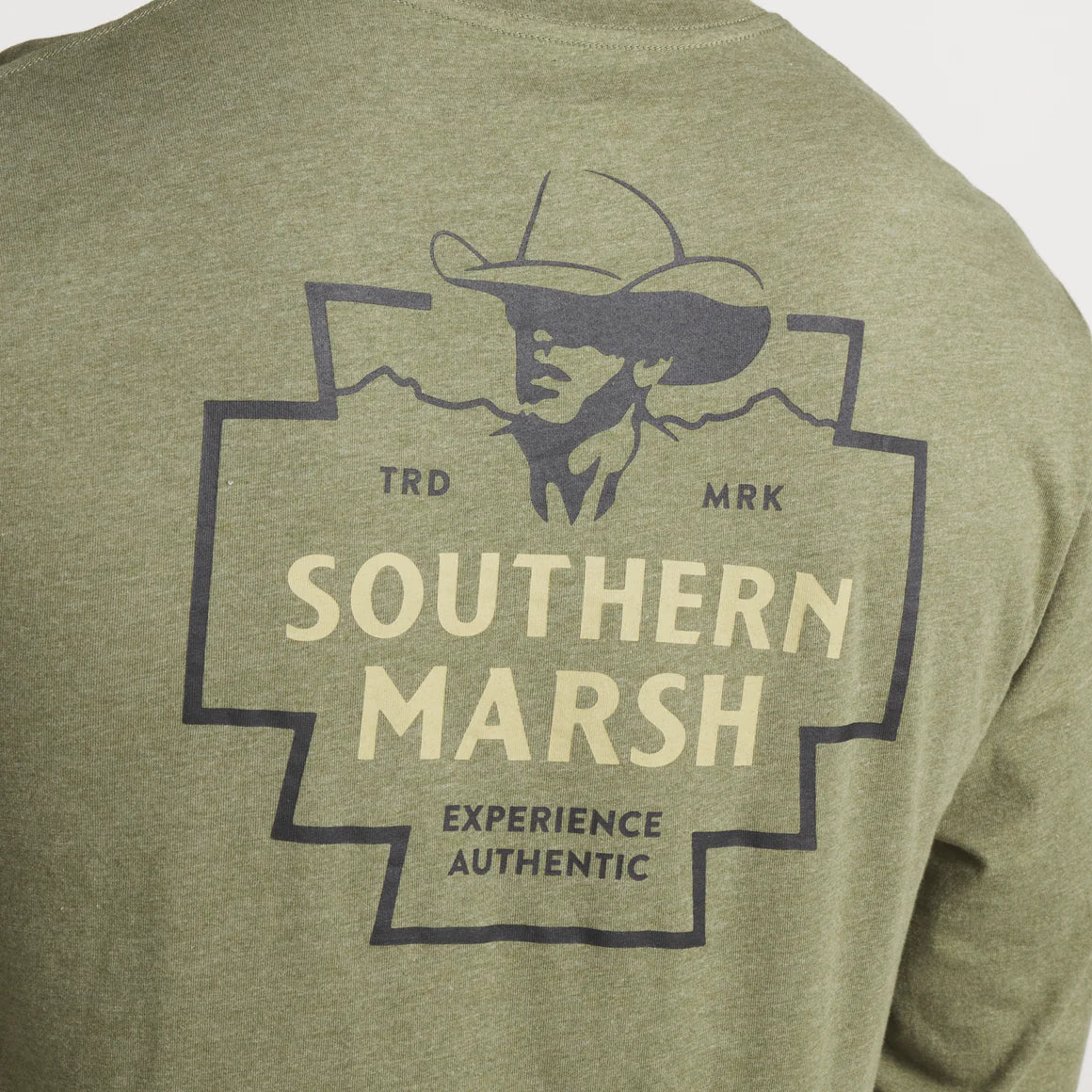 Southern Marsh Cowboy Badge Long Sleeve T-Shirt for Men - Washed Dark Green Western Style Shirt | Perfect for Rodeo, Ranch Work & Country Fashion